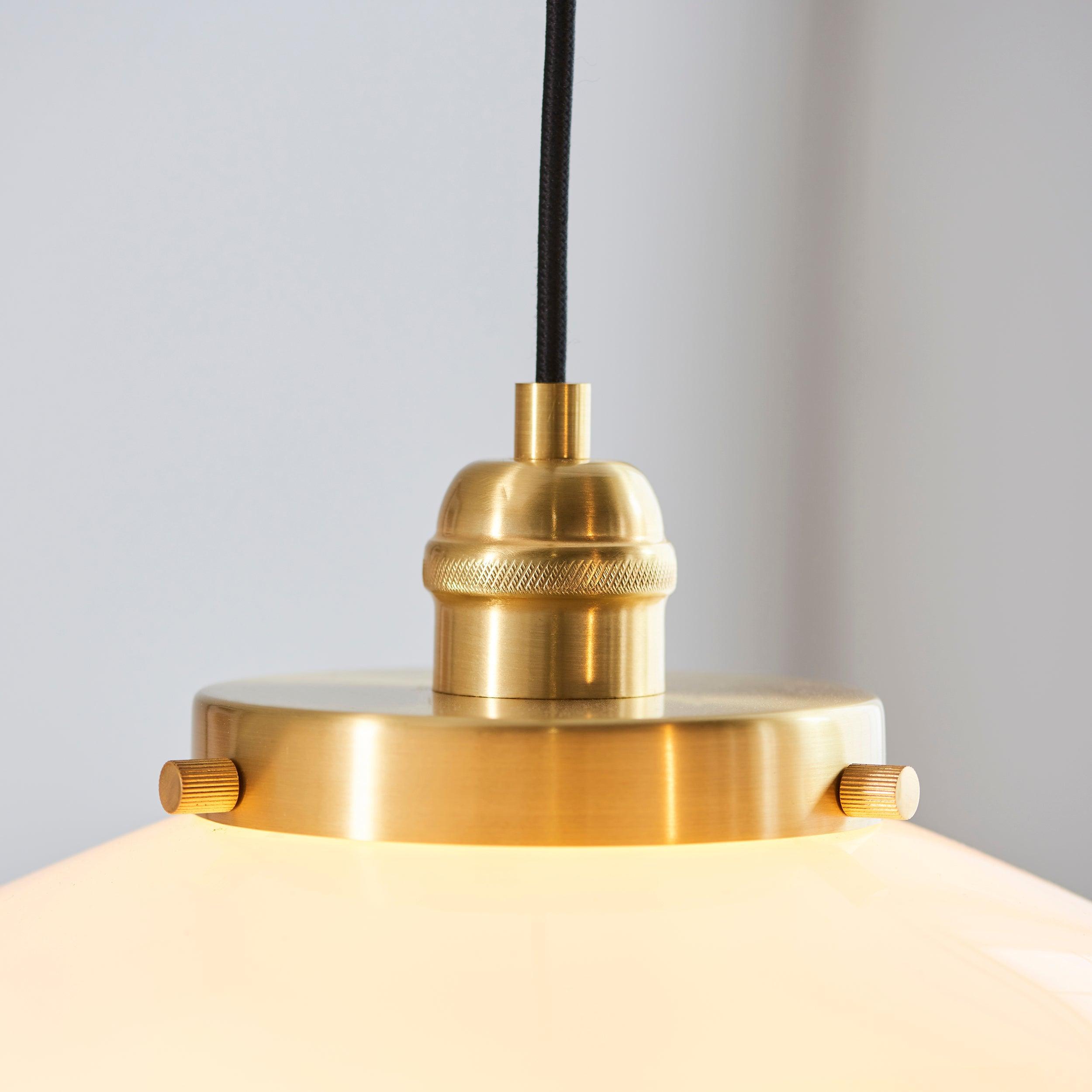 Westbourne Brass Pendant Ceiling Light - Opal Glass Shade-Ceiling Pendant Lights-Living Lights-6-Tiffany Lighting Direct