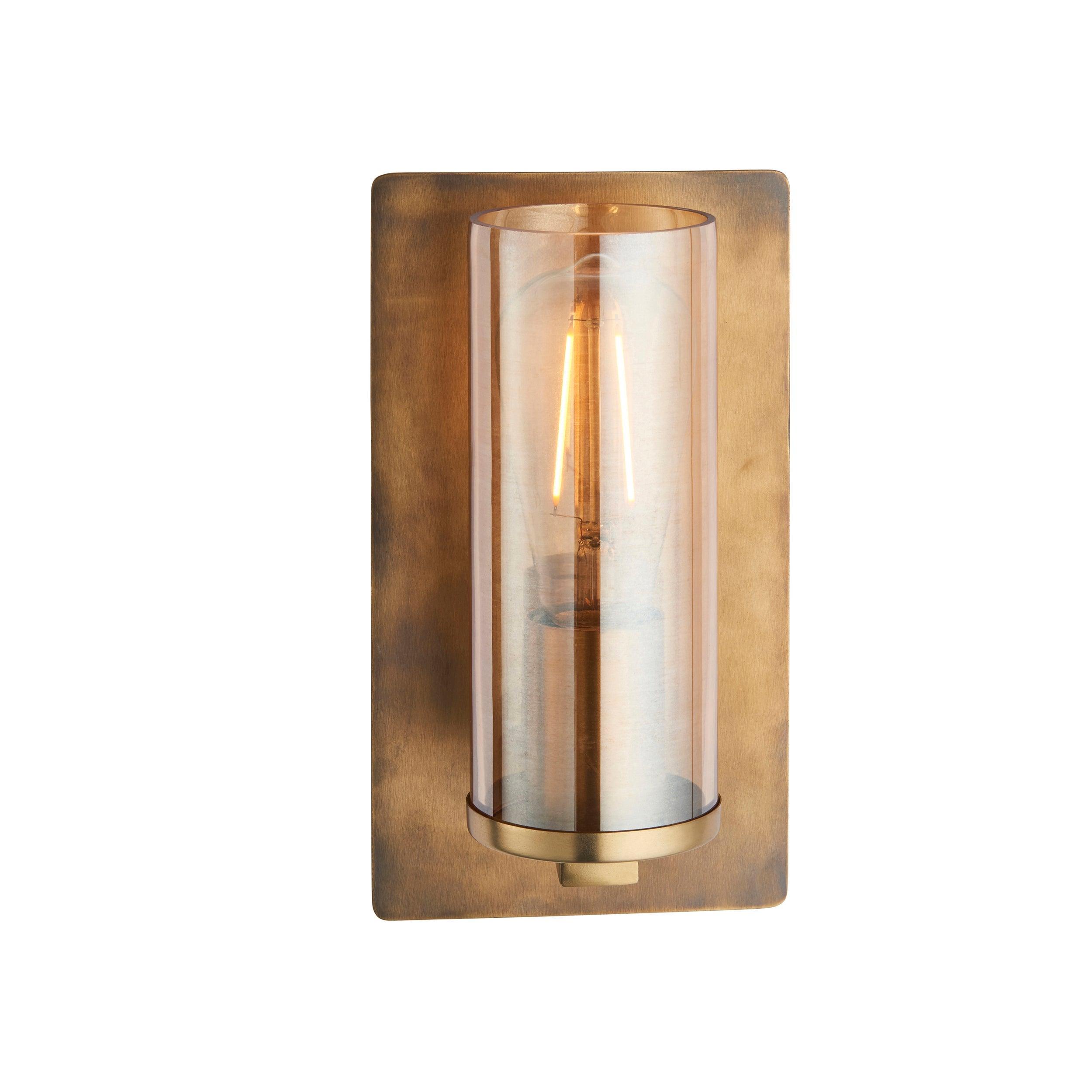 Vauxhall Modern Brass Patina Wall Light with Champagne Glass image 1