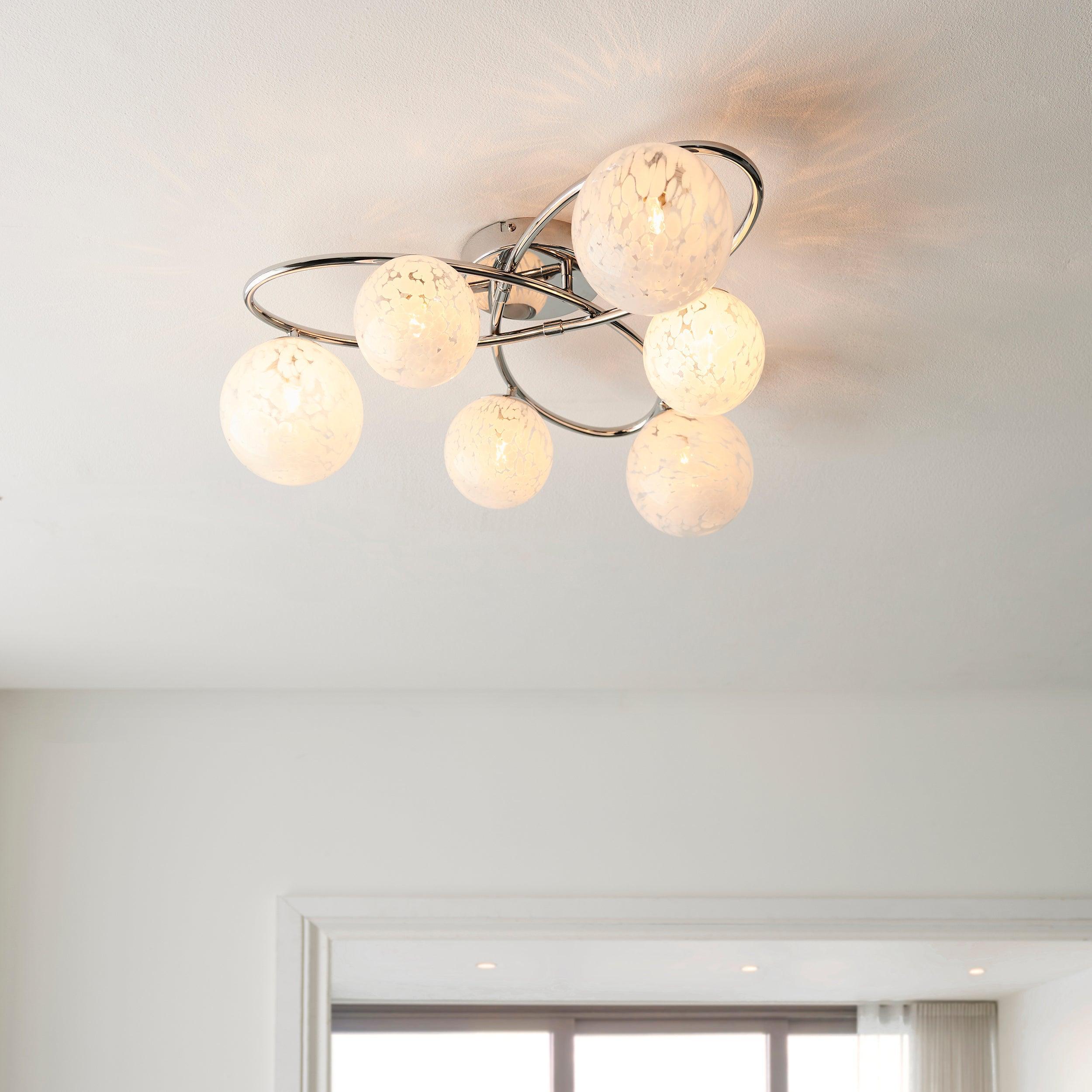 Sept Large 6 Light Chrome Art Deco Semi Flush - Glass Shades Hallway Image