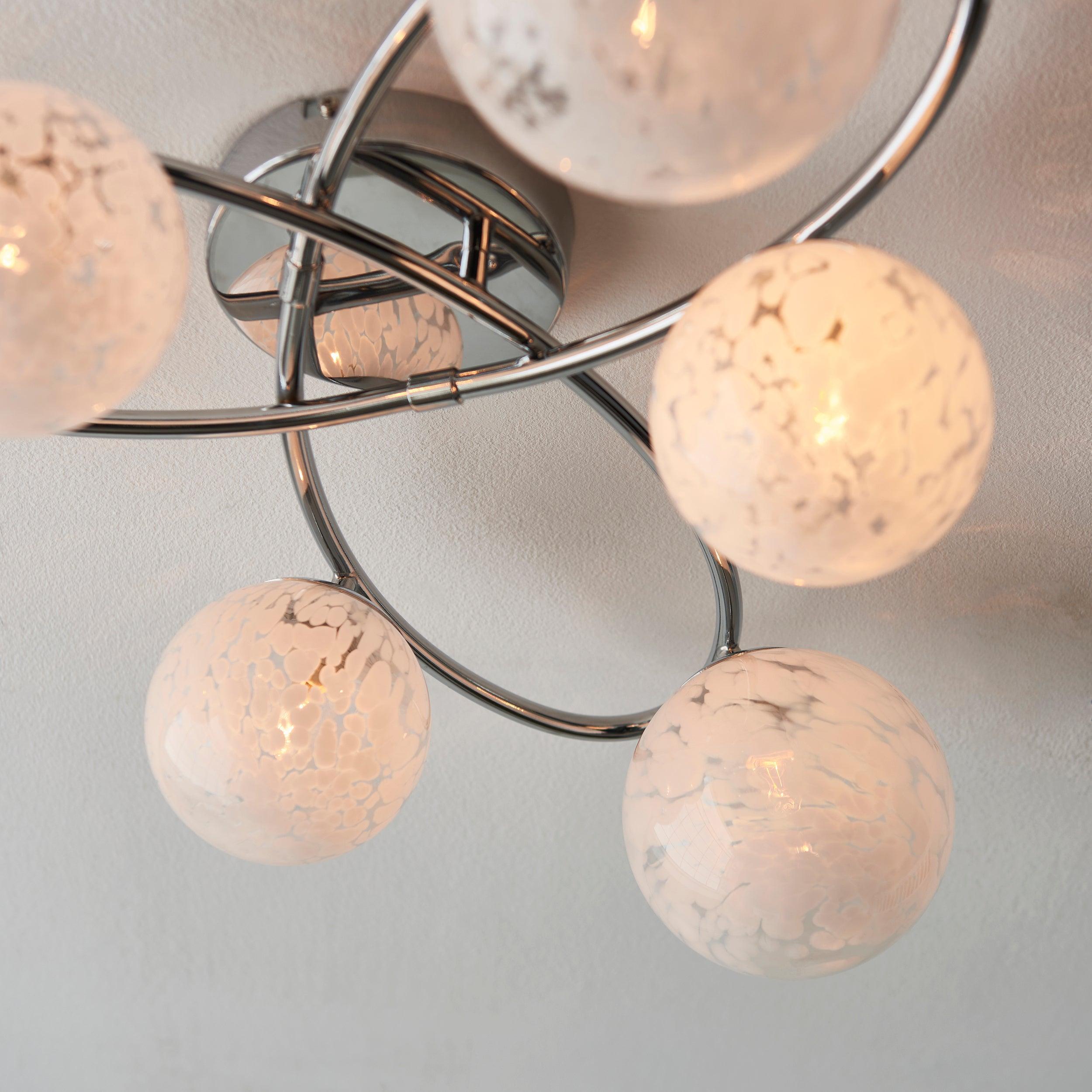 Sept Large 6 Light Chrome Art Deco Semi Flush - Glass Shades Living room close up