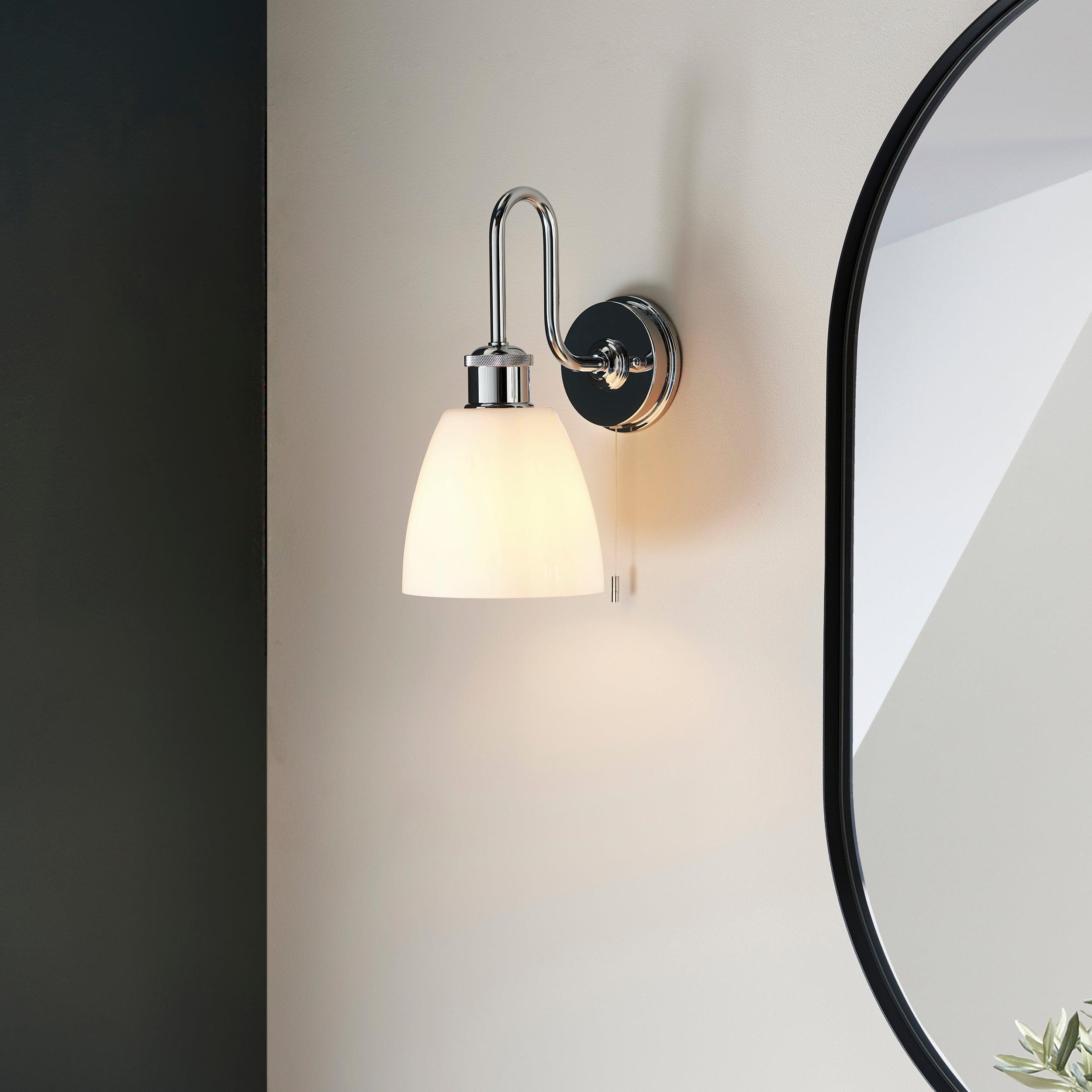 piper chrome bathroom wall light with opal glass shade by Endon Lighting Living Room Unlit Shot
