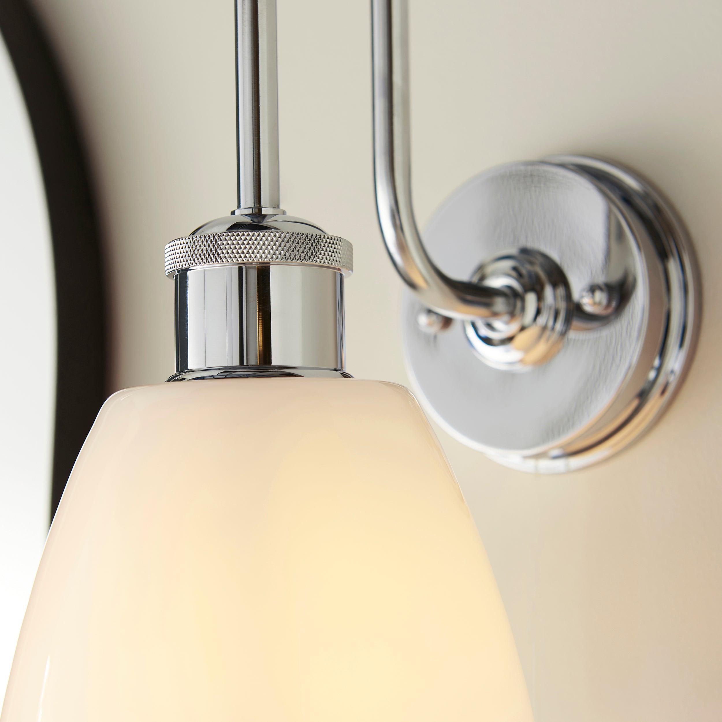 piper chrome bathroom wall light with opal glass shade by Endon Lighting Hallway lights Close Up