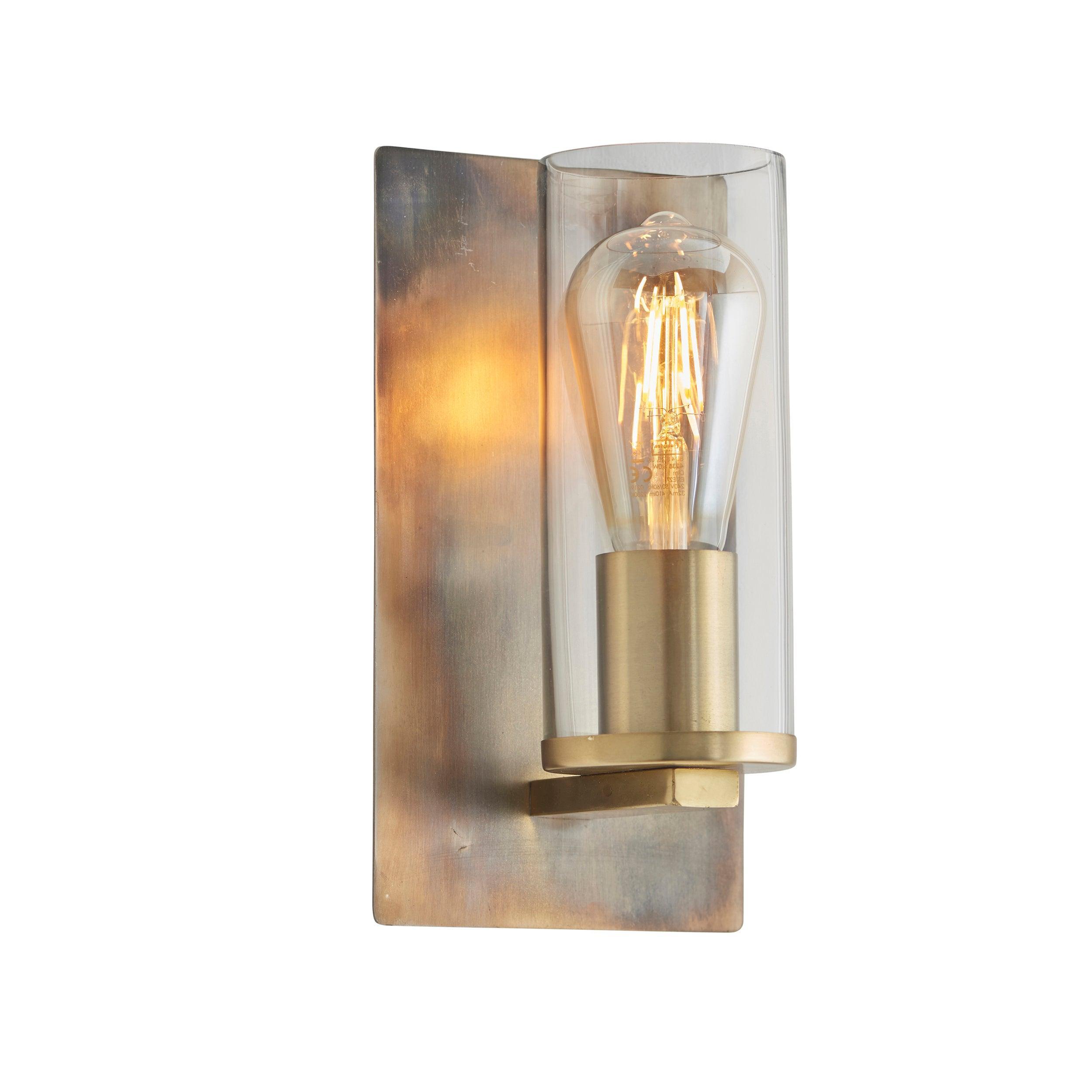 Vauxhall Modern Brass Patina Wall Light - Glass Shade image 1