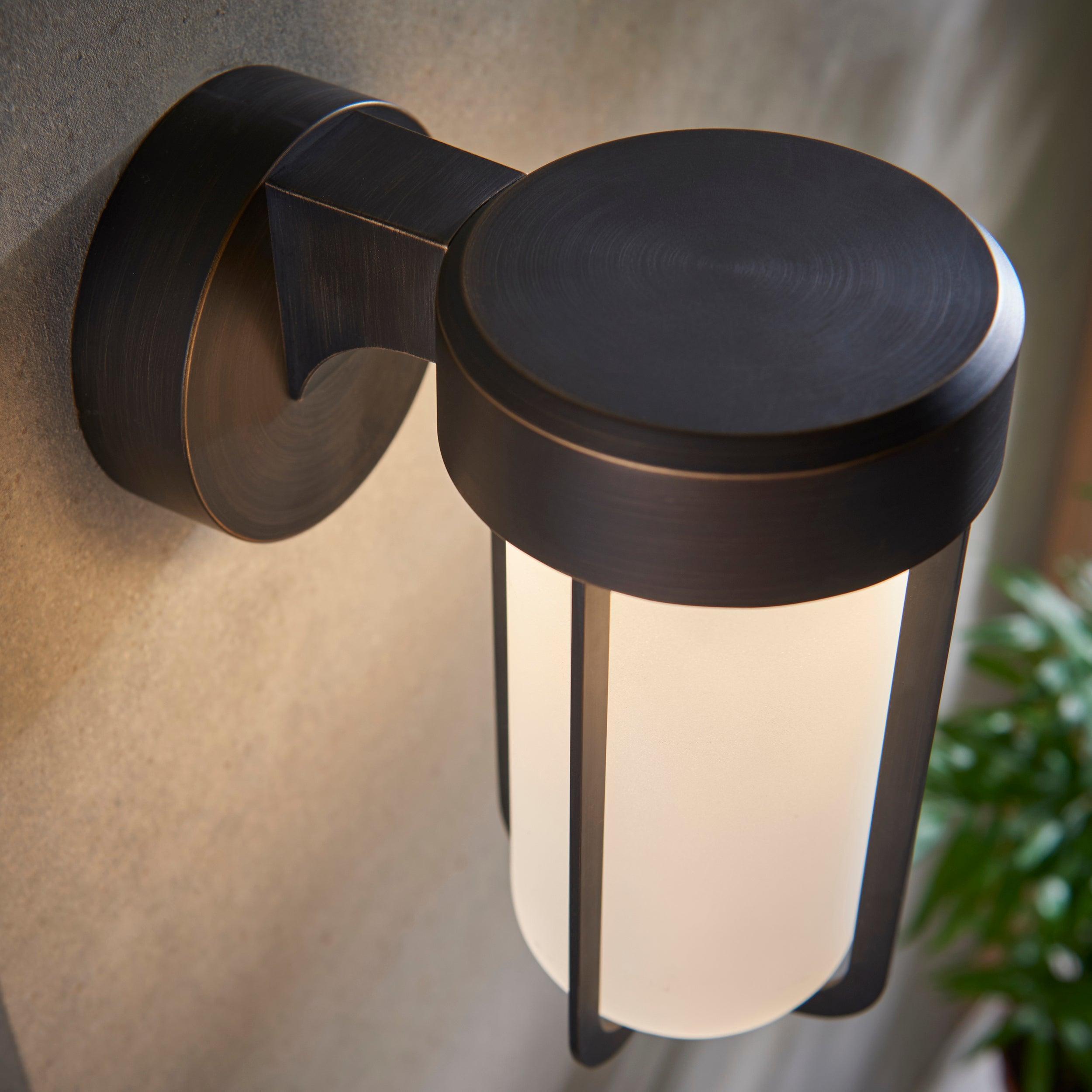 Newquay LED Bronze Outdoor Wall Light with Frosted Shade Living Room Close Up