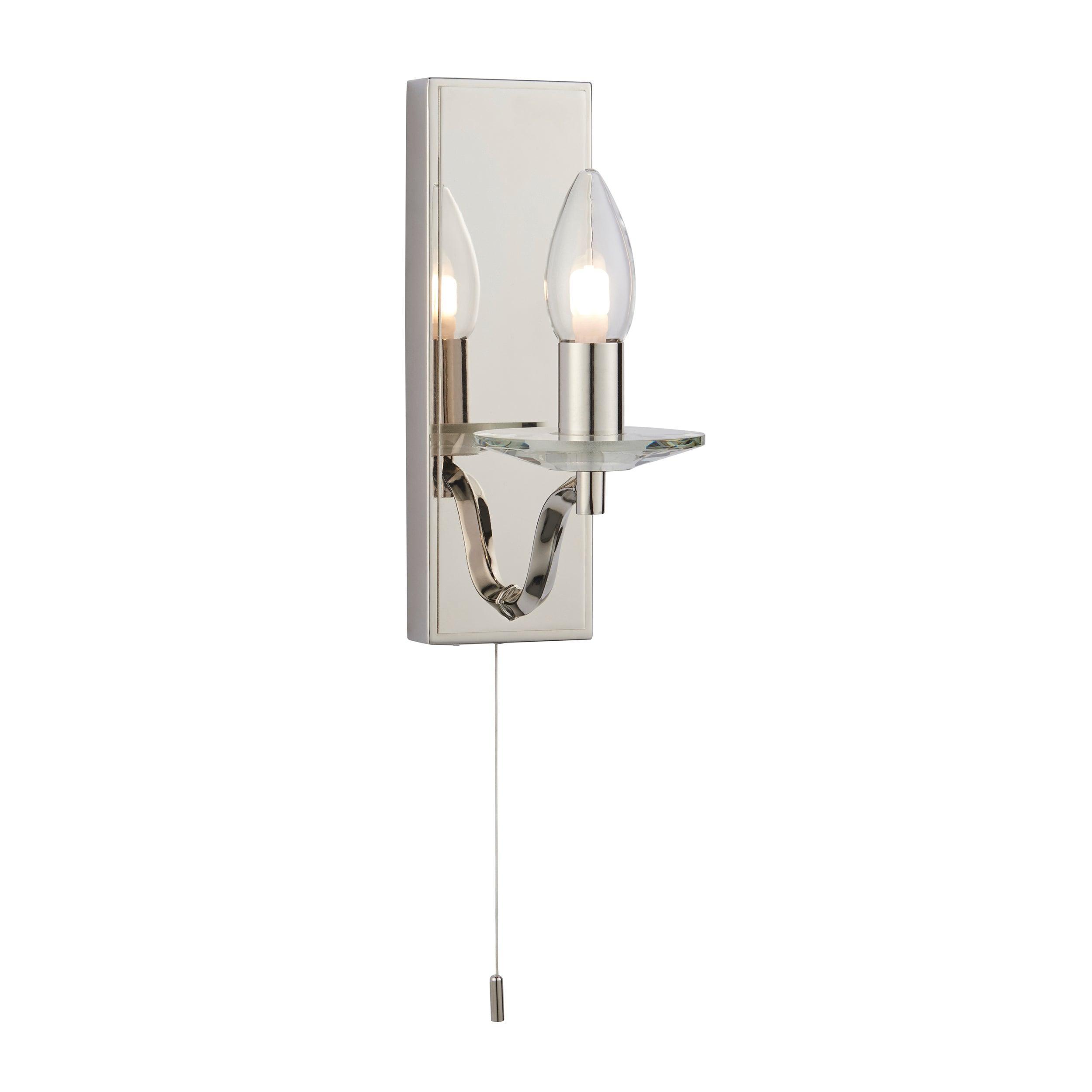 garland nickel art deco bathroom wall light pull switch by Endon Lighting Living room close up image