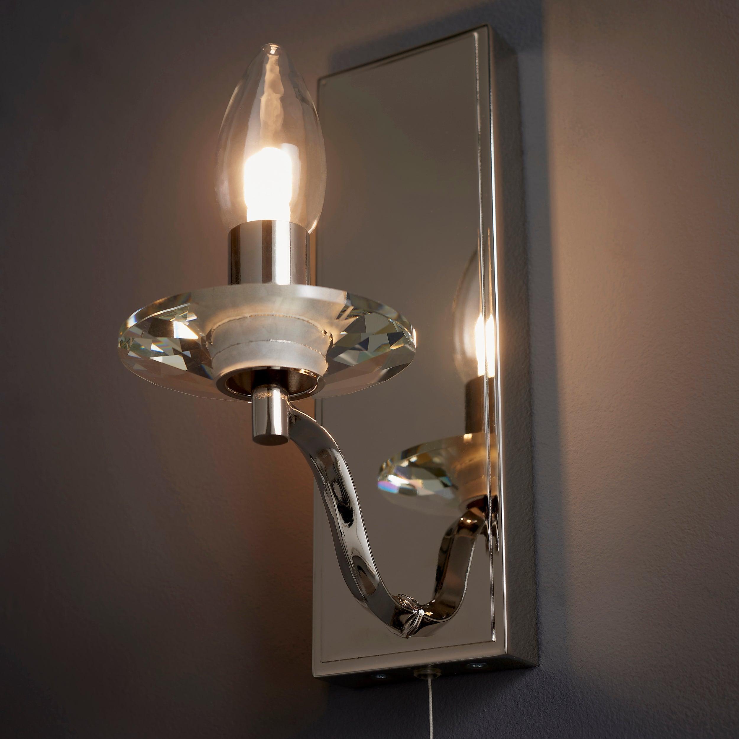 garland nickel art deco bathroom wall light pull switch by Endon Lighting Bedroom Hero Shot