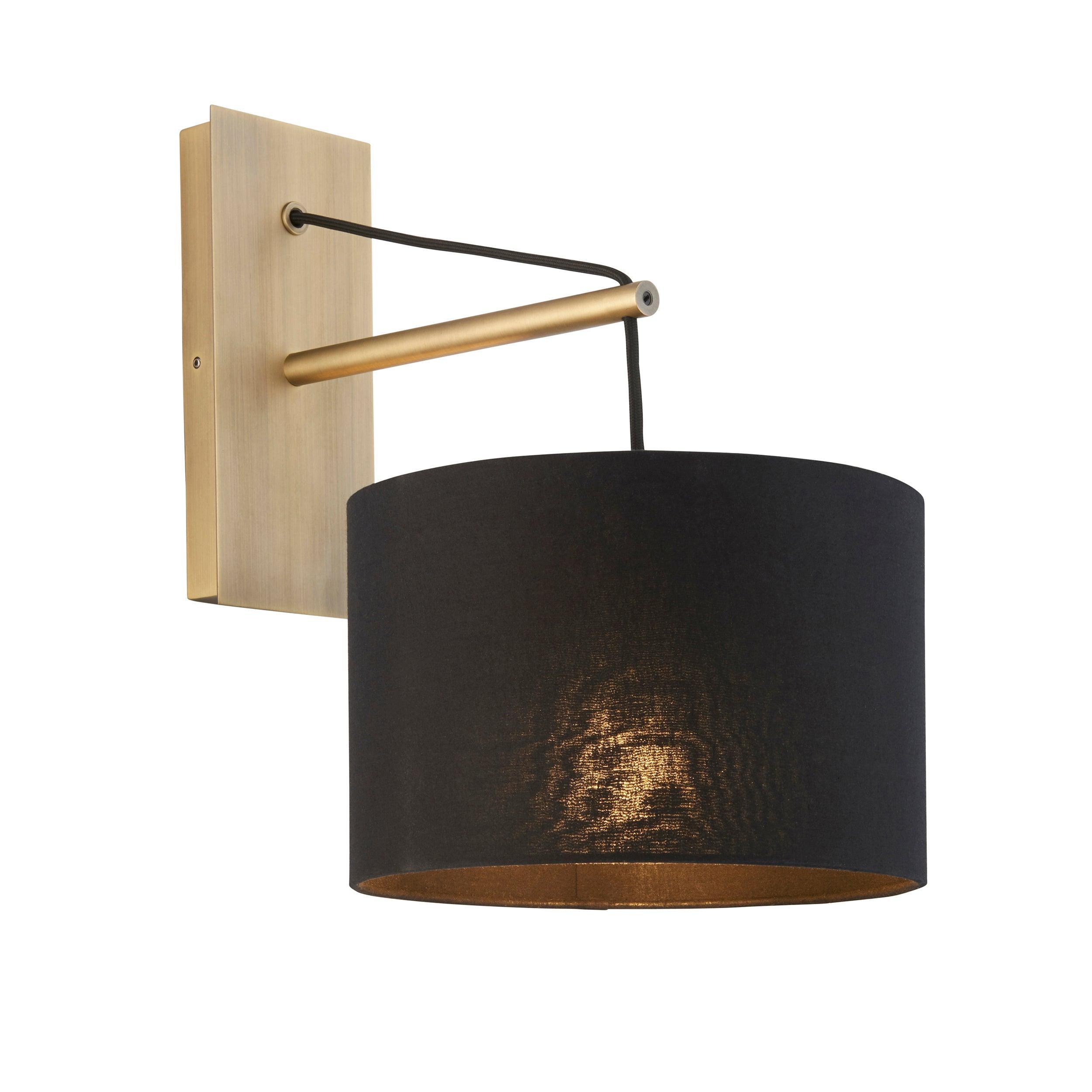 Wimbledon Matt Brass Wall Light With Black Shade image 1