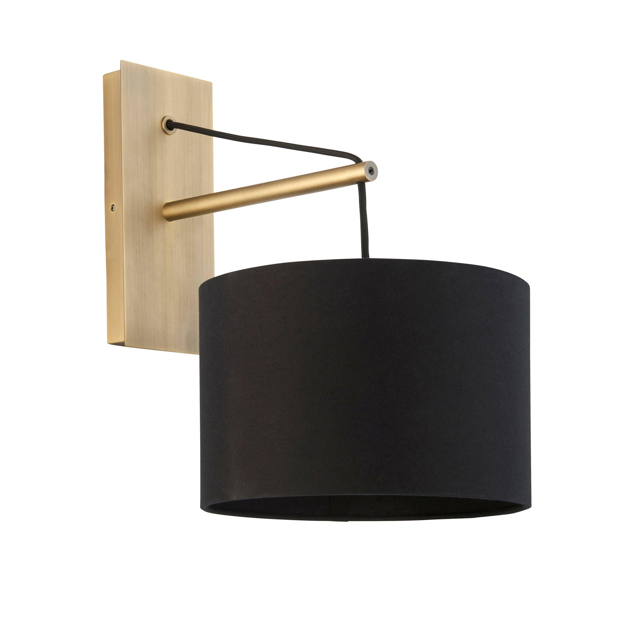 Wimbledon Matt Brass Wall Light With Black Shade Living Room Shade Image