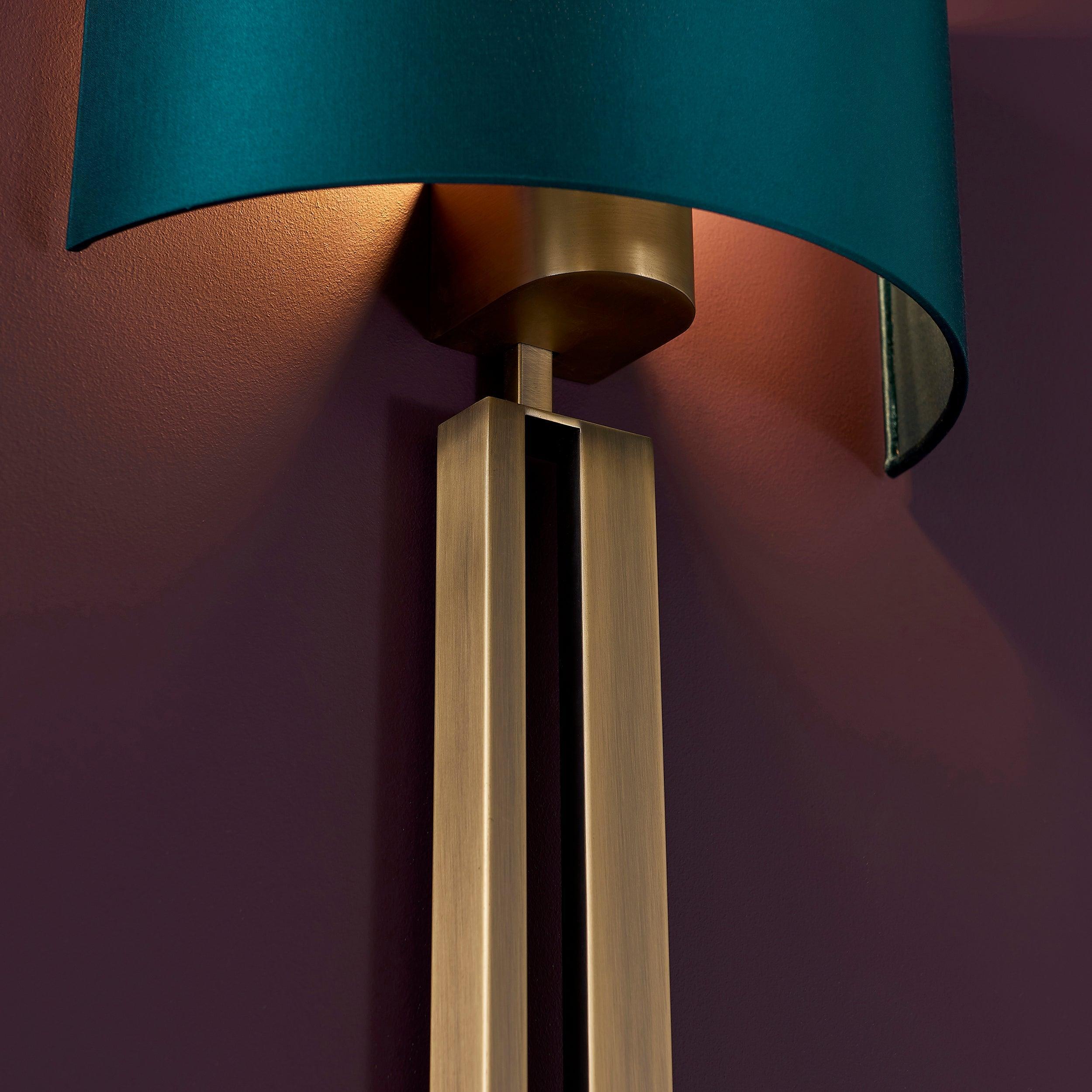 Venice Brass Art Deco Wall Light with Teal Shade Bedroom Image