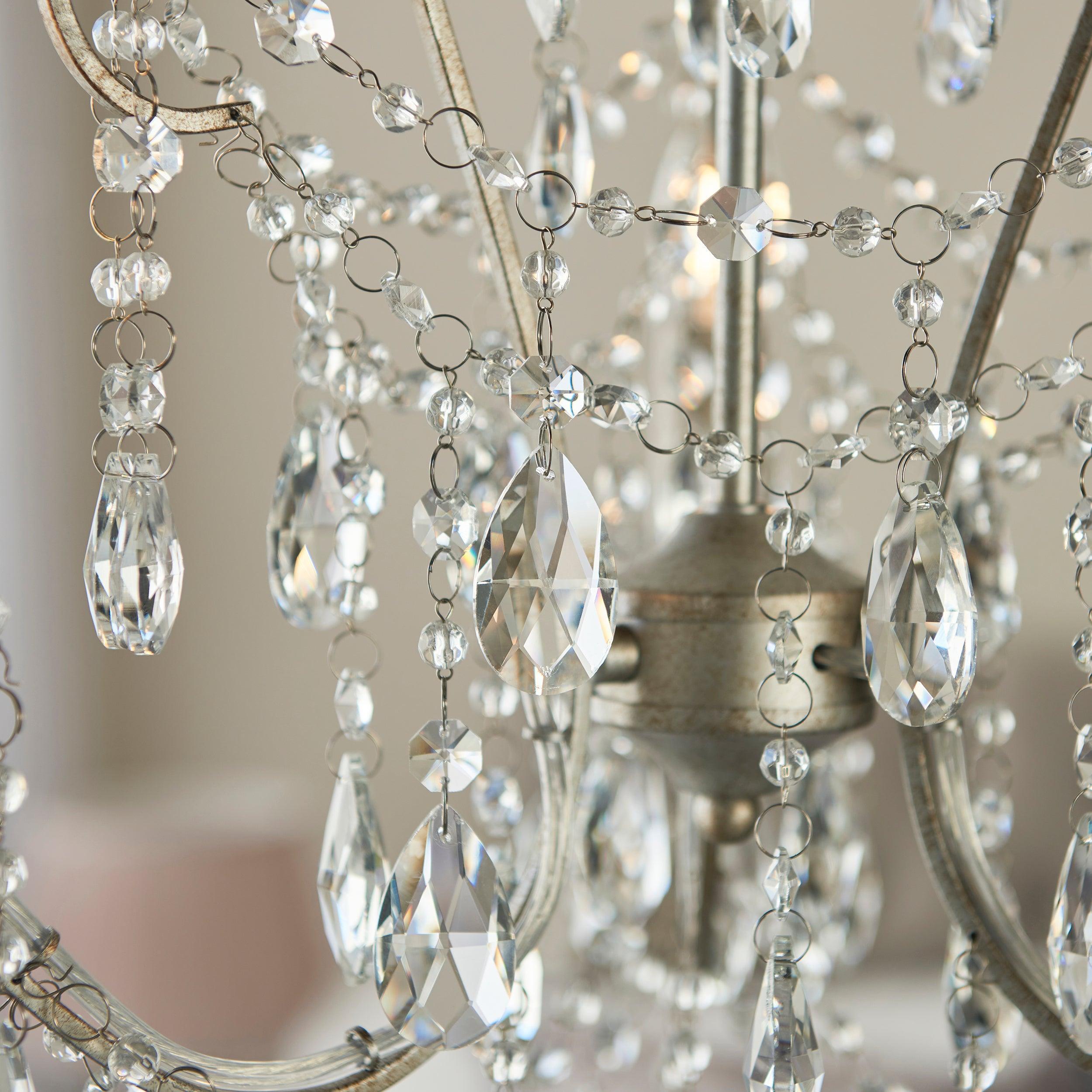 Paddington 3 Light Antique Silver Pendant With Crystal Glass-Ceiling Pendant Lights-Living Lights living room close. up unlit Tiffany Lighting Direct