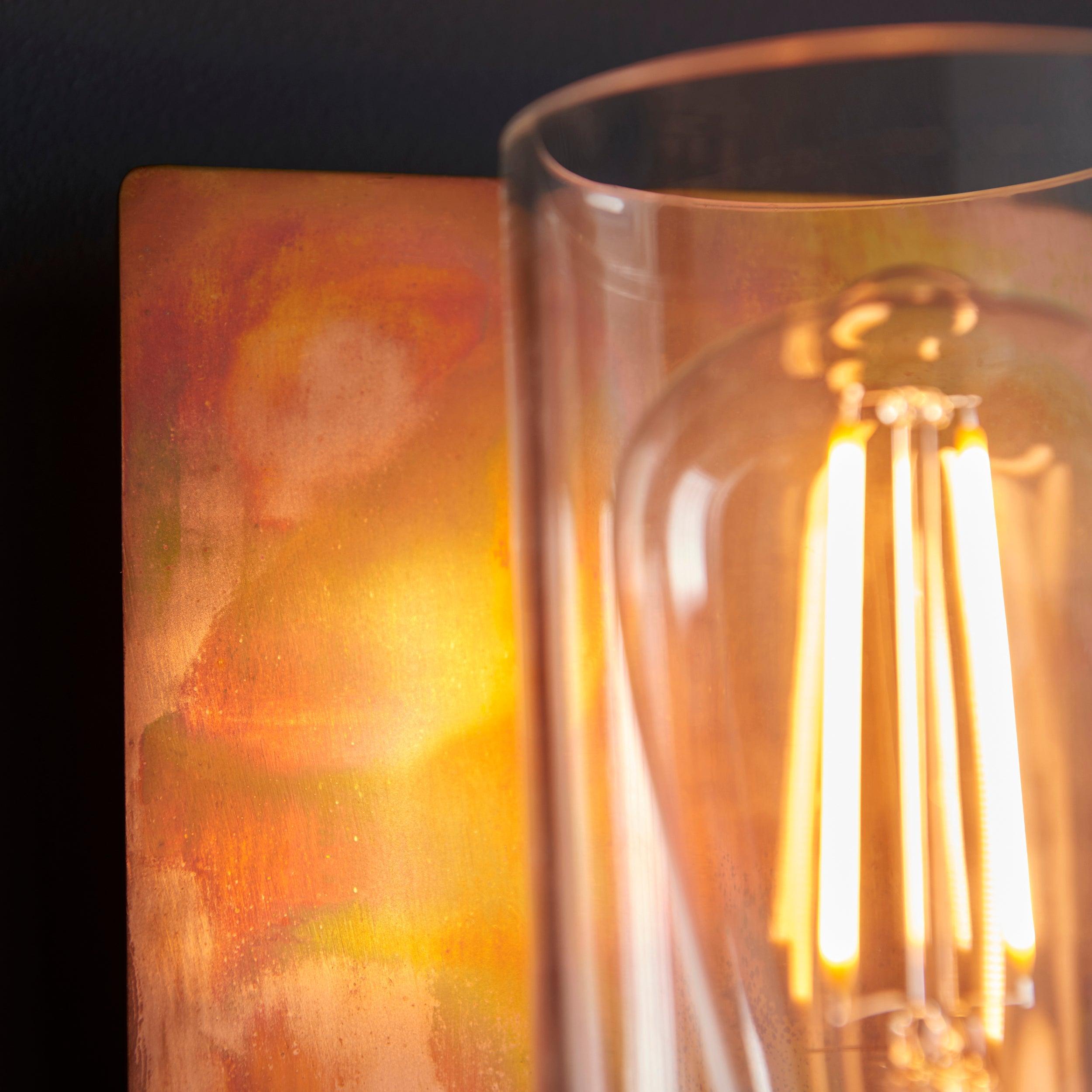 vauxhall modern copper patina wall light glass shade close fitting image