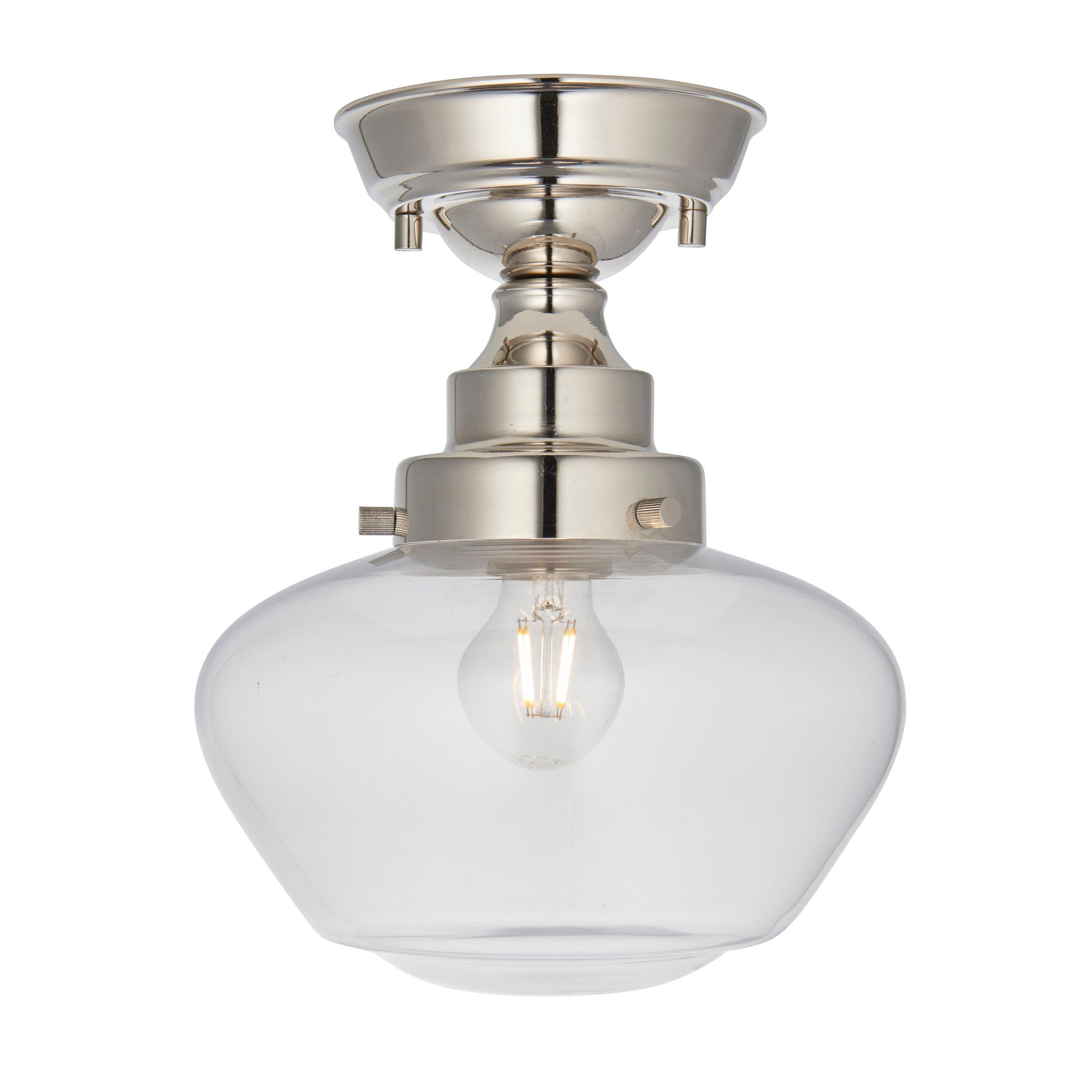 Westbourne Nickel Semi-Flush Ceiling Light - Clear Glass Shade Living room Image