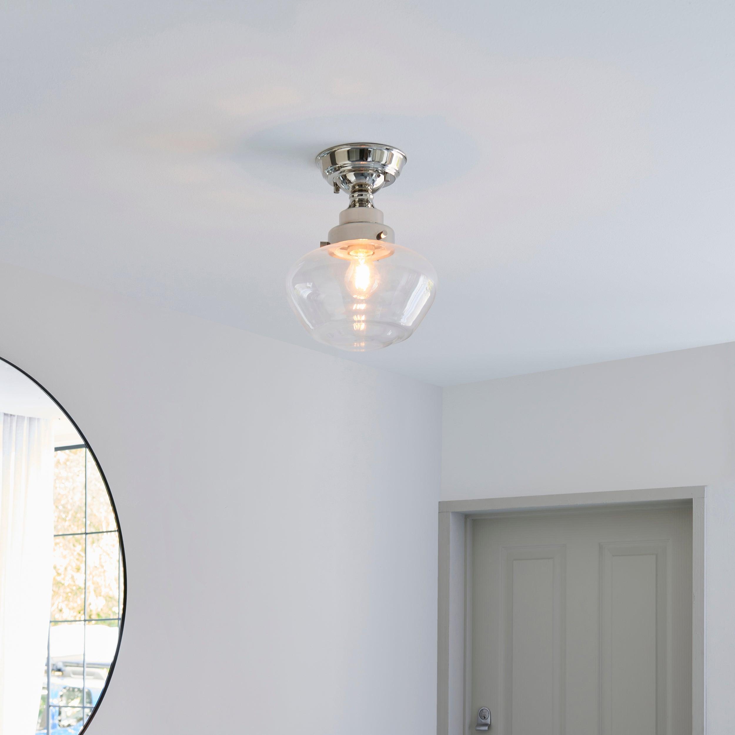Westbourne Nickel Semi-Flush Ceiling Light - Clear Glass Shade Living room close up