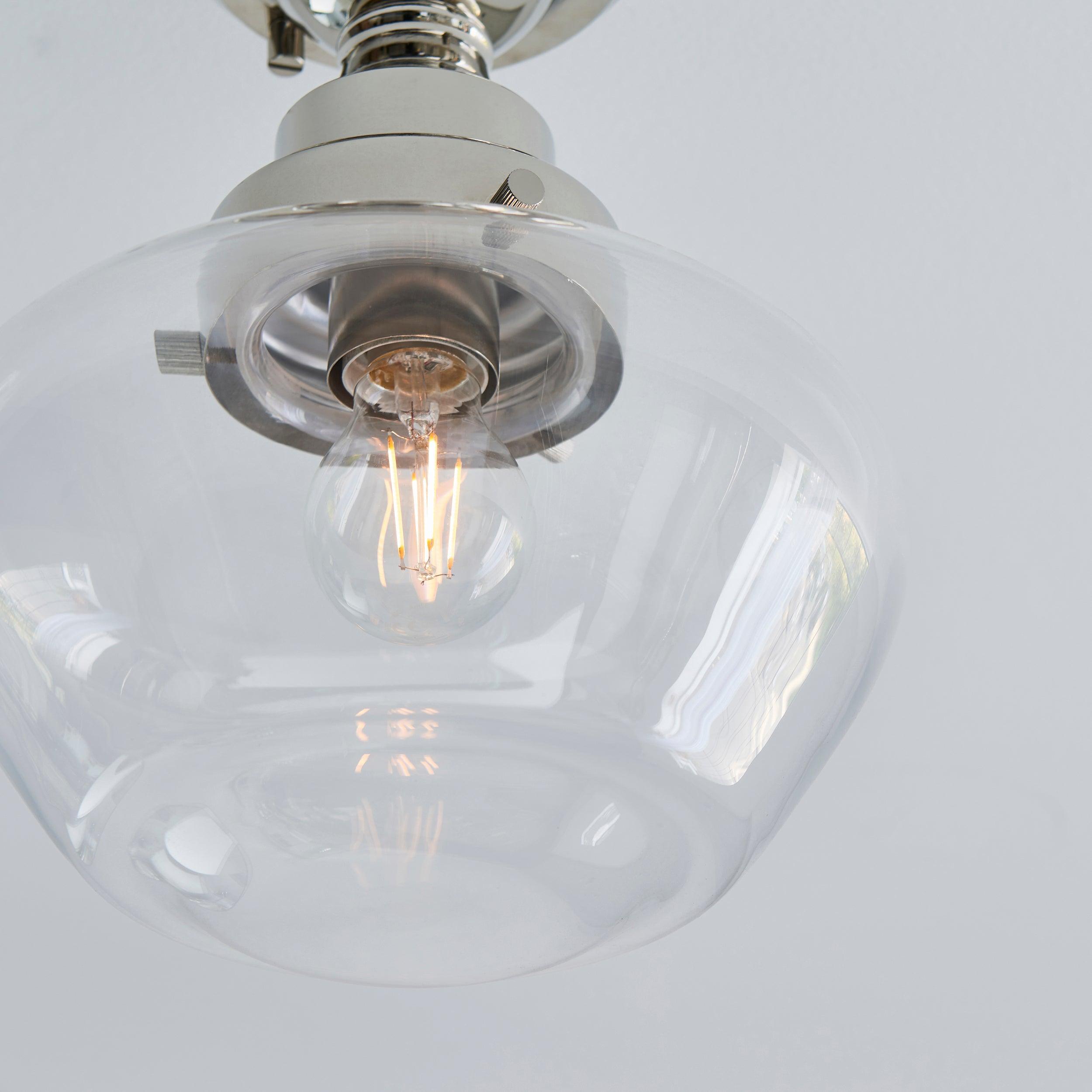 Westbourne Nickel Semi-Flush Ceiling Light - Clear Glass Shade Living room close up