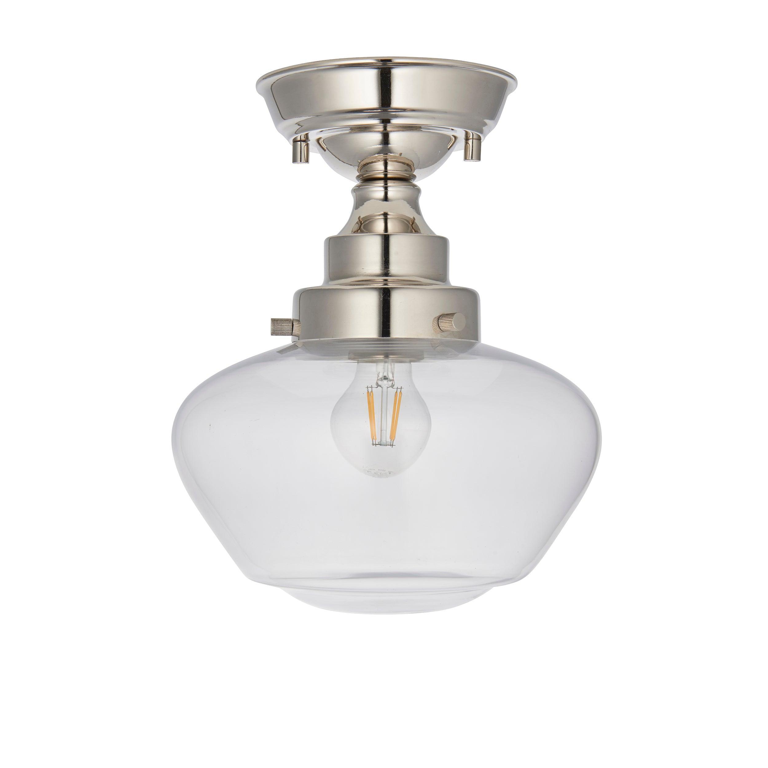 Westbourne Nickel Semi-Flush Ceiling Light - Clear Glass Shade Living room weight image