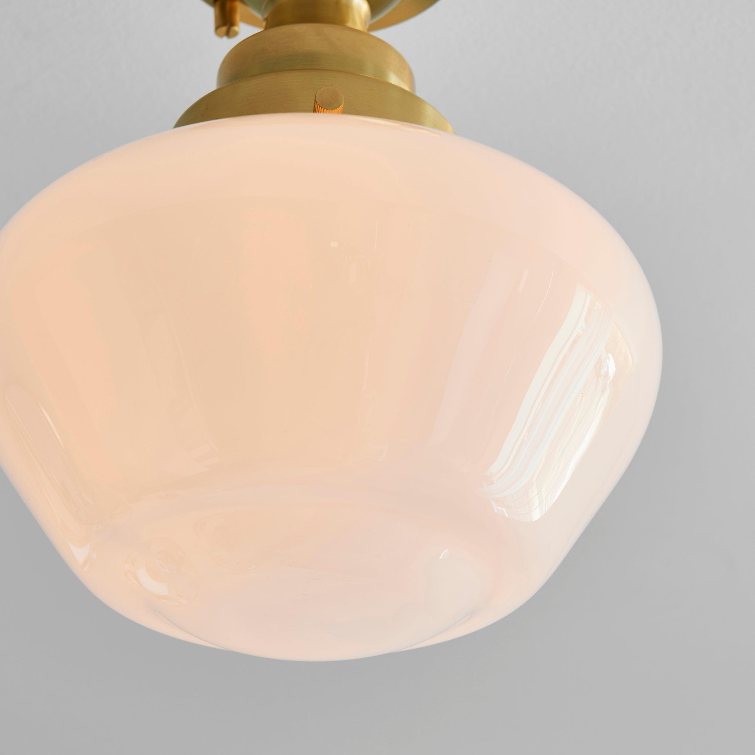 Westbourne Brass Semi-Flush Ceiling Light with Opal Glass Living room wide shot