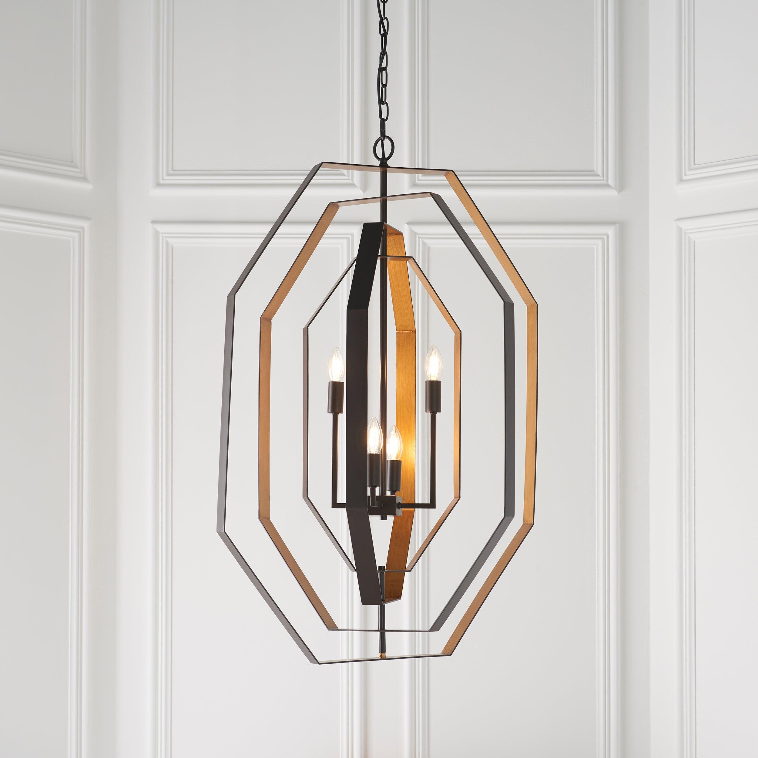 Geometric 4 Light Bronze & Gold Ceiling Pendant-Ceiling Pendant Lights-Living Lights-2-Tiffany Lighting Direct