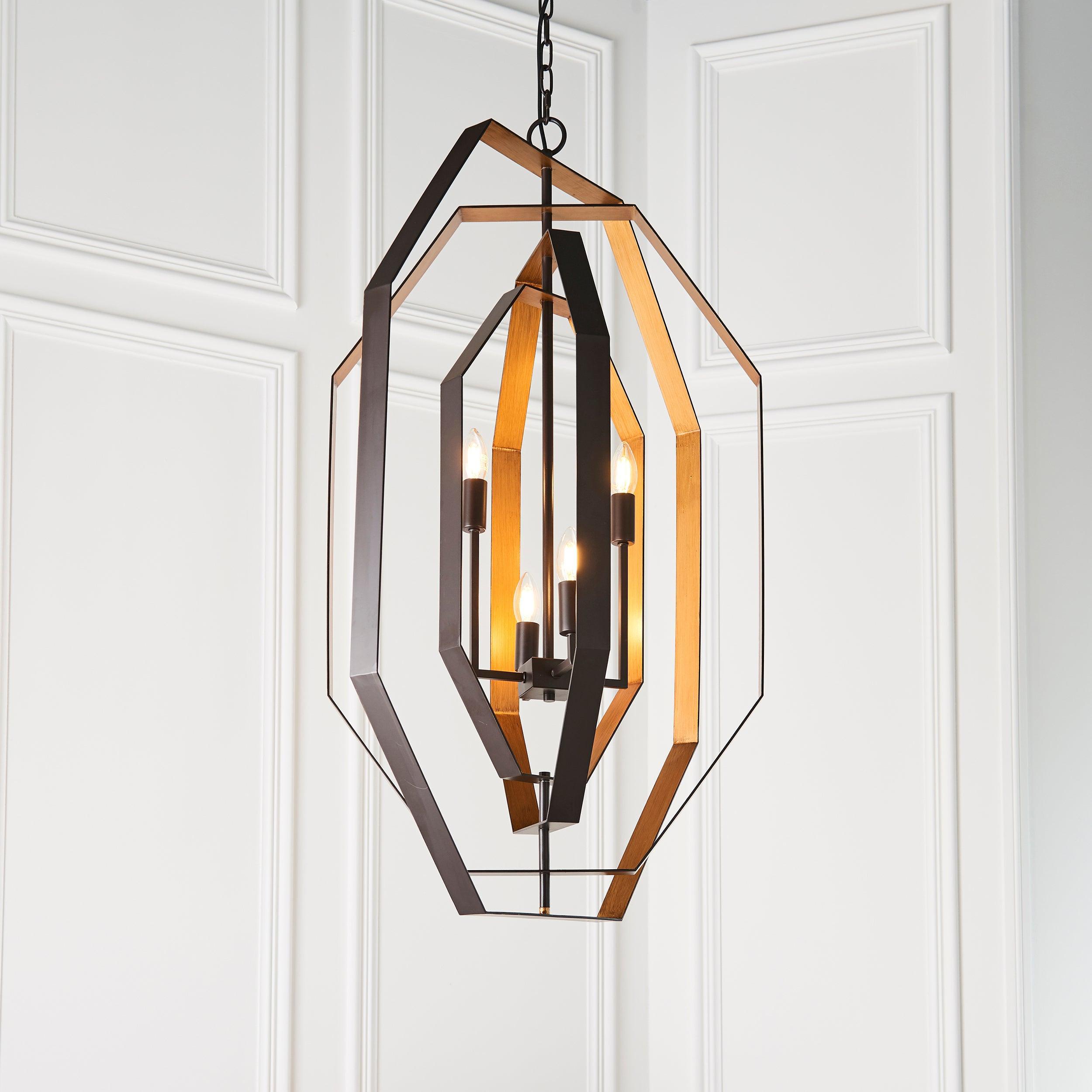 Geometric 4 Light Bronze & Gold Ceiling Pendant-Ceiling Pendant Lights-Living Lights-4-Tiffany Lighting Direct