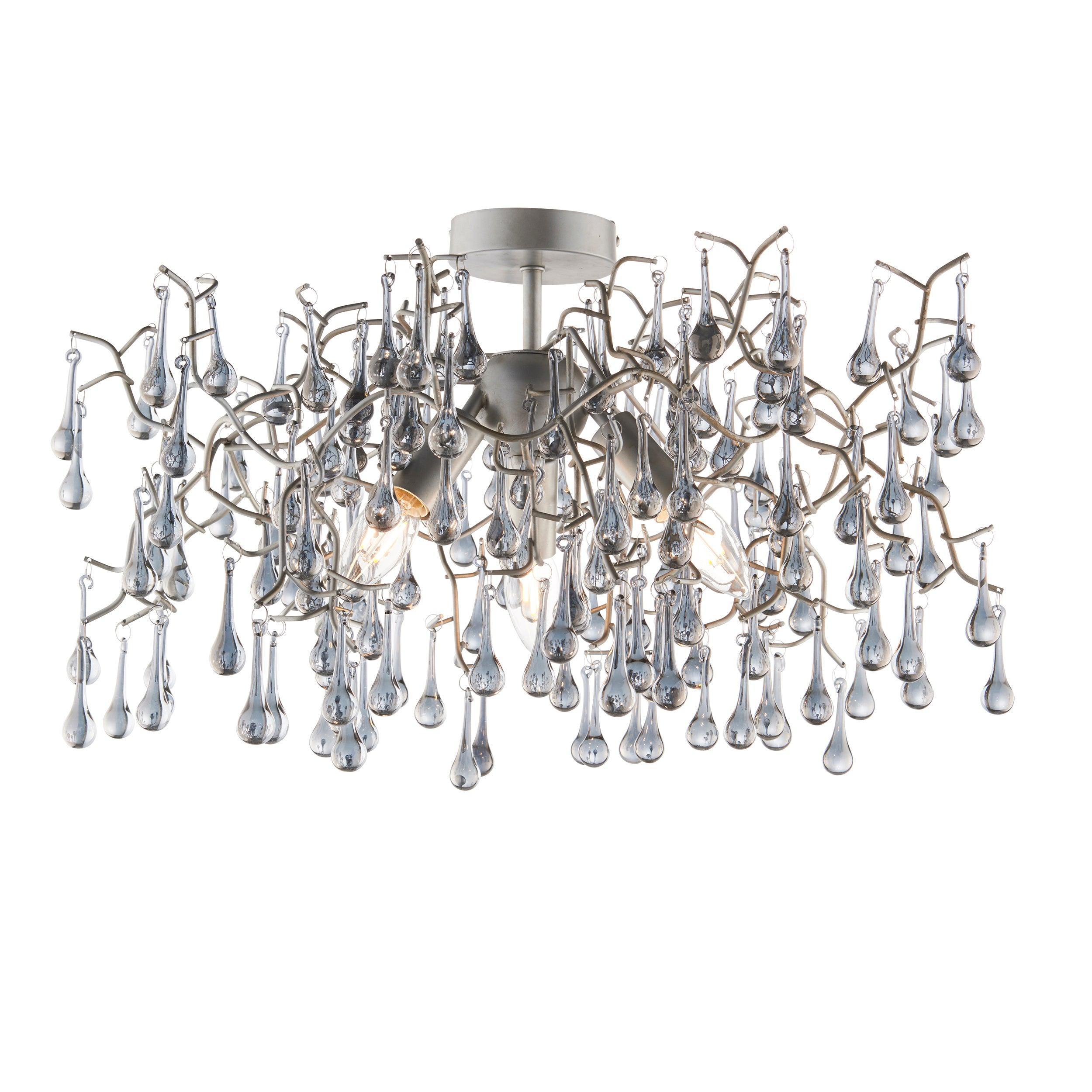 Hampshire Silver 3 Light Semi-Flush - Grey Glass Teardrops Living room Image