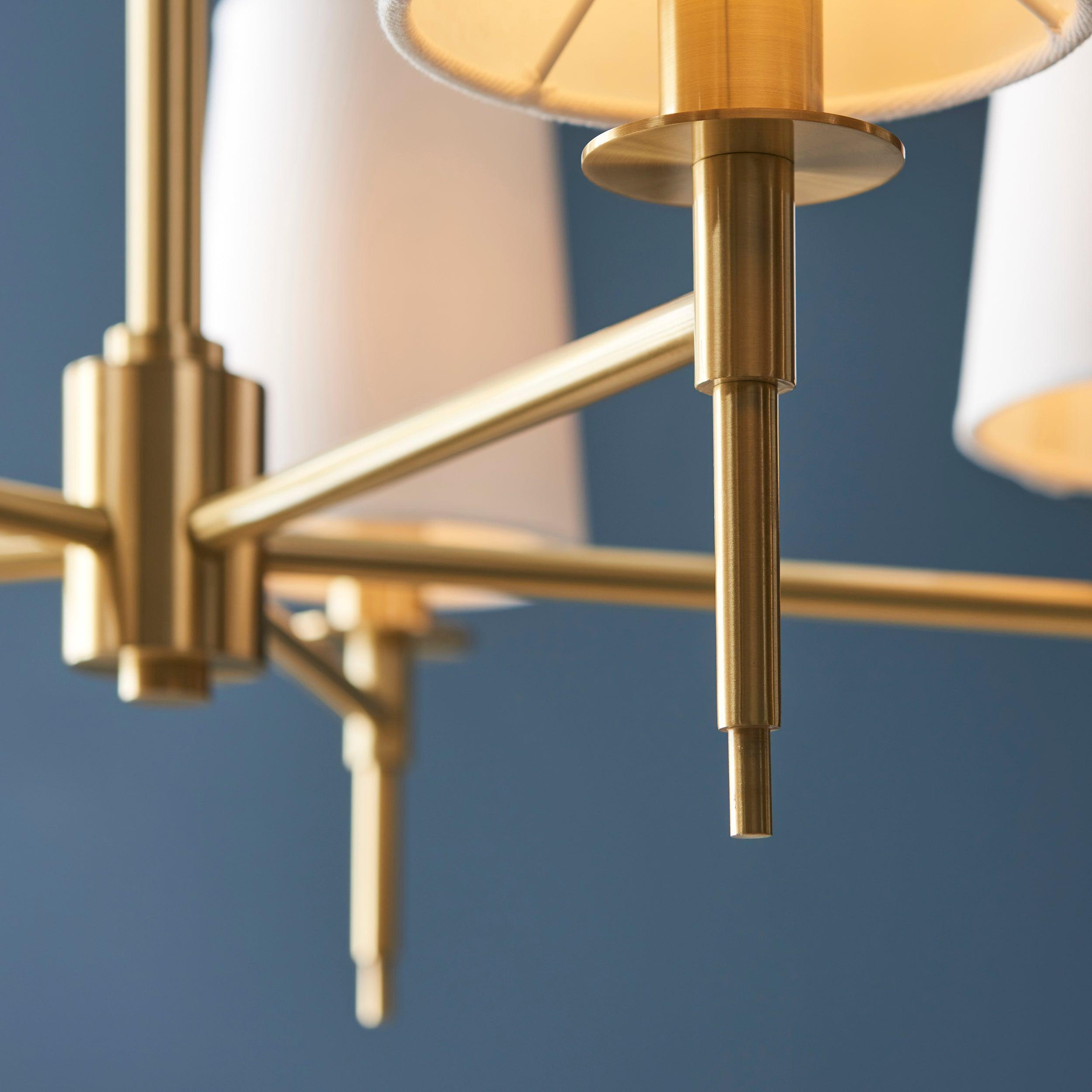 Kensington 5 Light Brass Pendant With White Tapered Shades-Ceiling Pendant Lights-Living Lights-7-Tiffany Lighting Direct