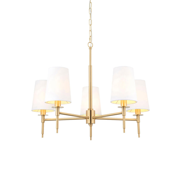 Kensington 5 Light Brass Pendant With White Tapered Shades