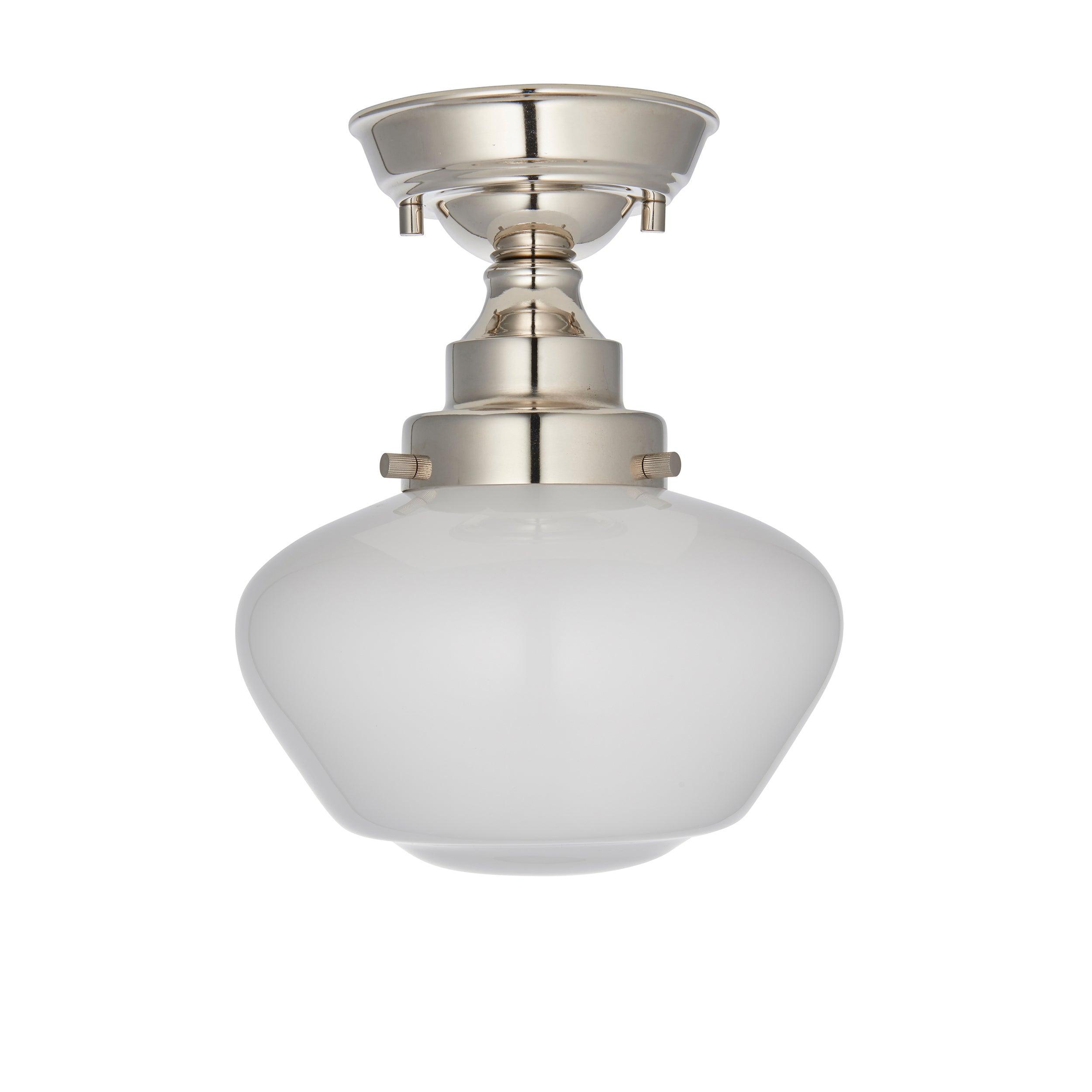 Westbourne Nickel Semi-Flush Ceiling Light - Clear Opal Shade Living room wide shot