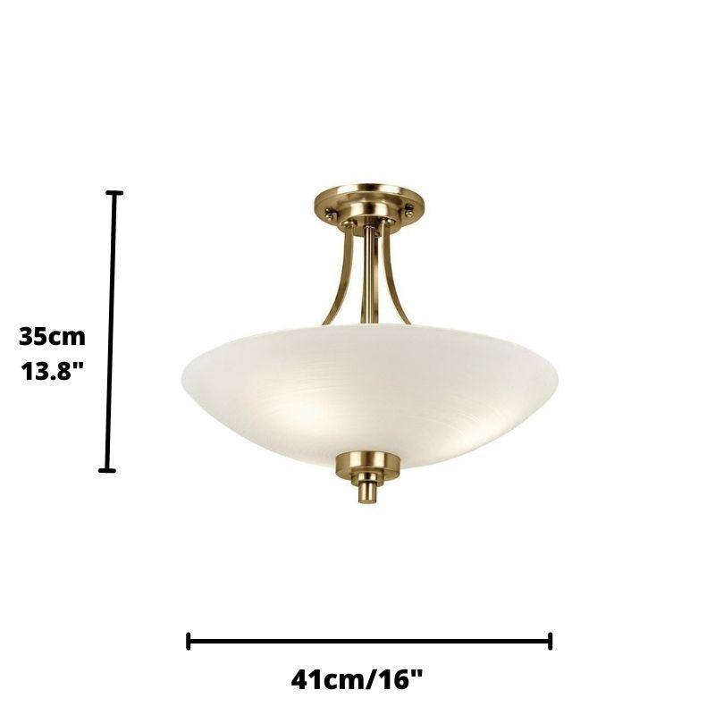 Art Deco Flush & Semi Flush - Welles 3 Arm Antique Brass Finish Semi Flush Ceiling Light Welles-3AB measure