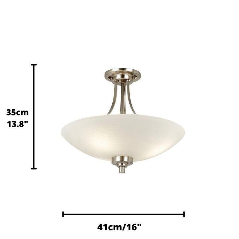 Art Deco Flush & Semi Flush - Welles 3 Arm Satin Nickel Finish Semi Flush Ceiling Light WELLES-3SC measure