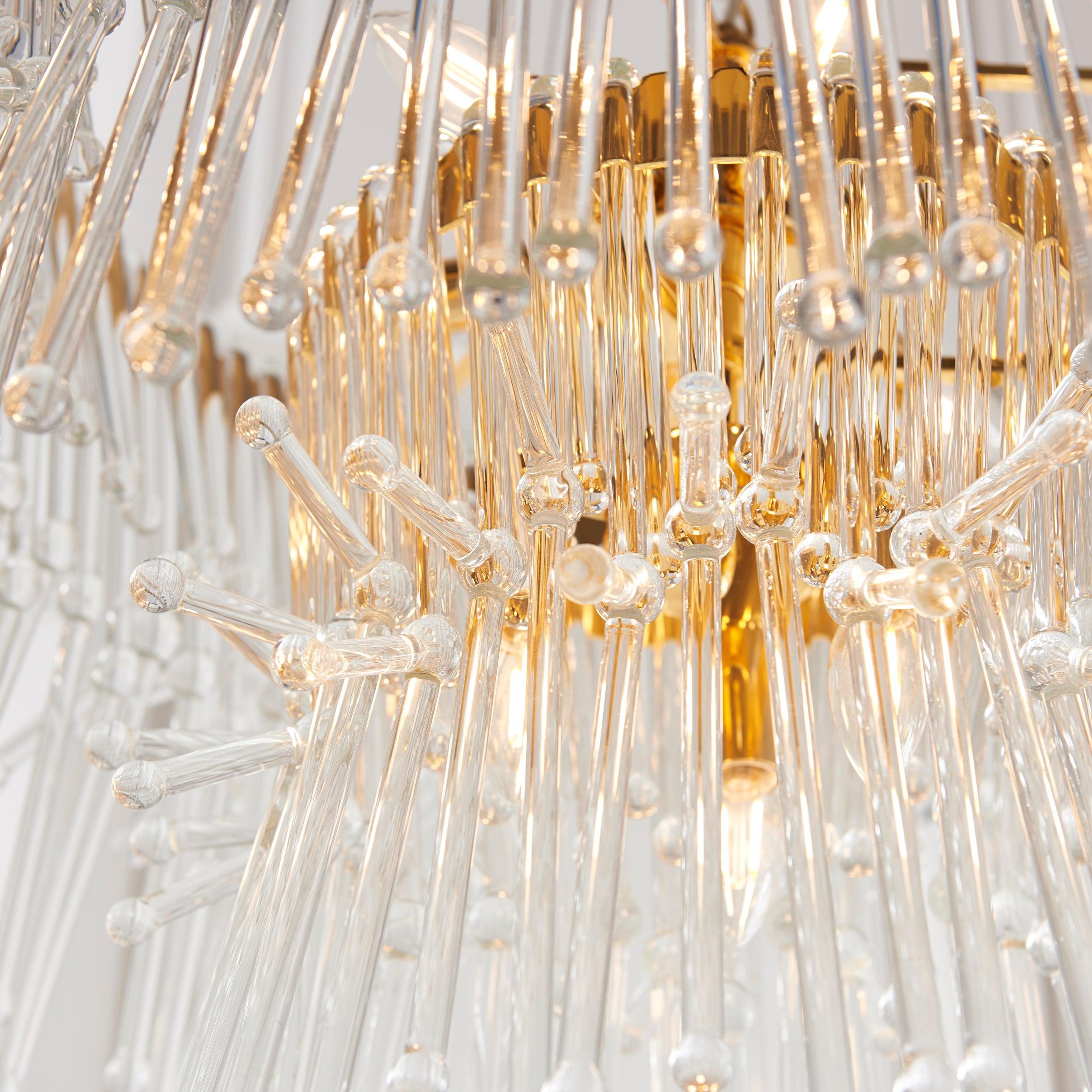 Baronial XL 8 Light Gold Ceiling Pendant With Glass Rods-Ceiling Pendant Lights-Living Lights-8-Tiffany Lighting Direct