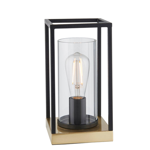 Solihull Brass & Black Frame Table Lamp - Clear Glass Shade-Living Lights-Living-Room-Tiffany Lighting Direct-[image-position]