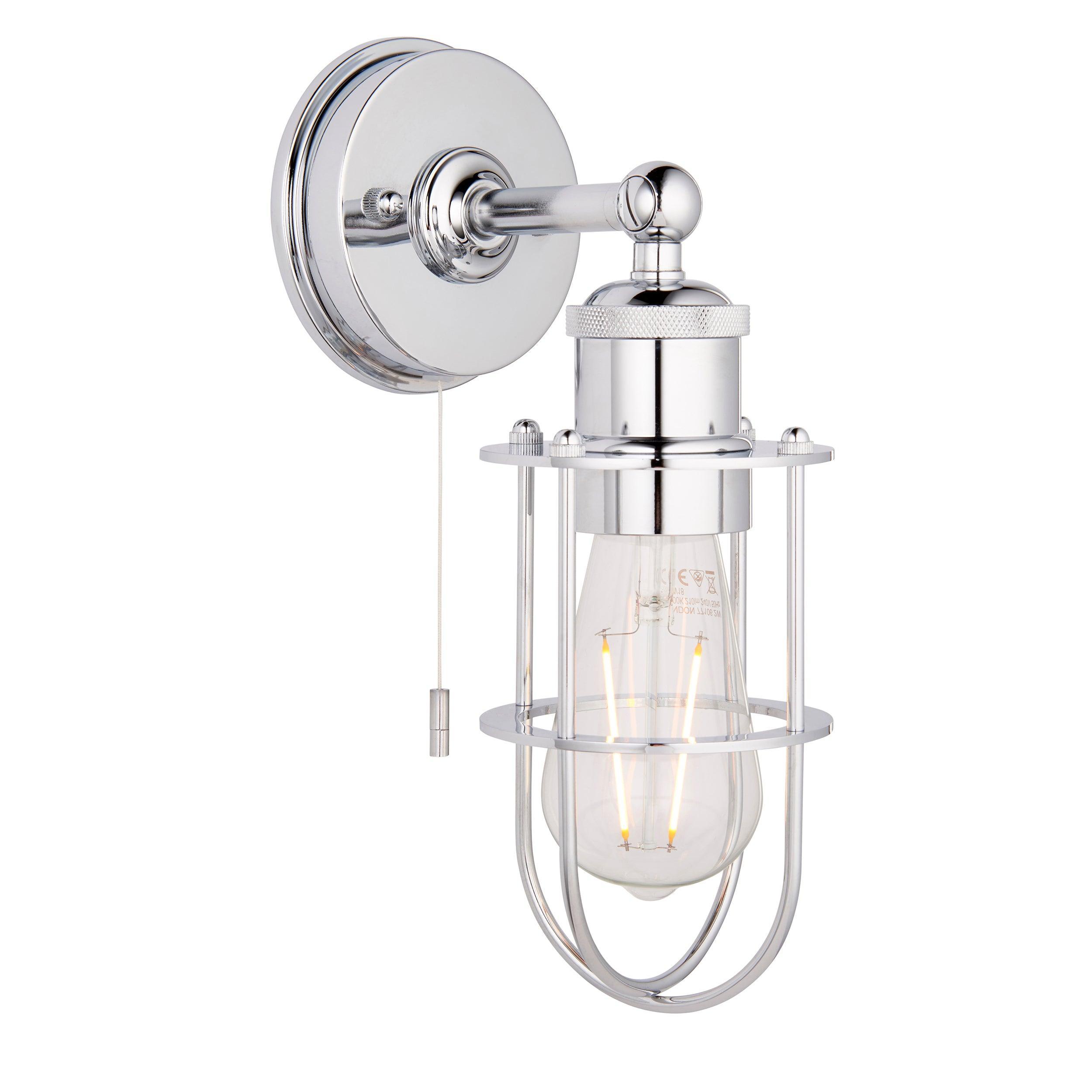 Weston Chrome Caged Bathroom Wall Light - Pull Cord