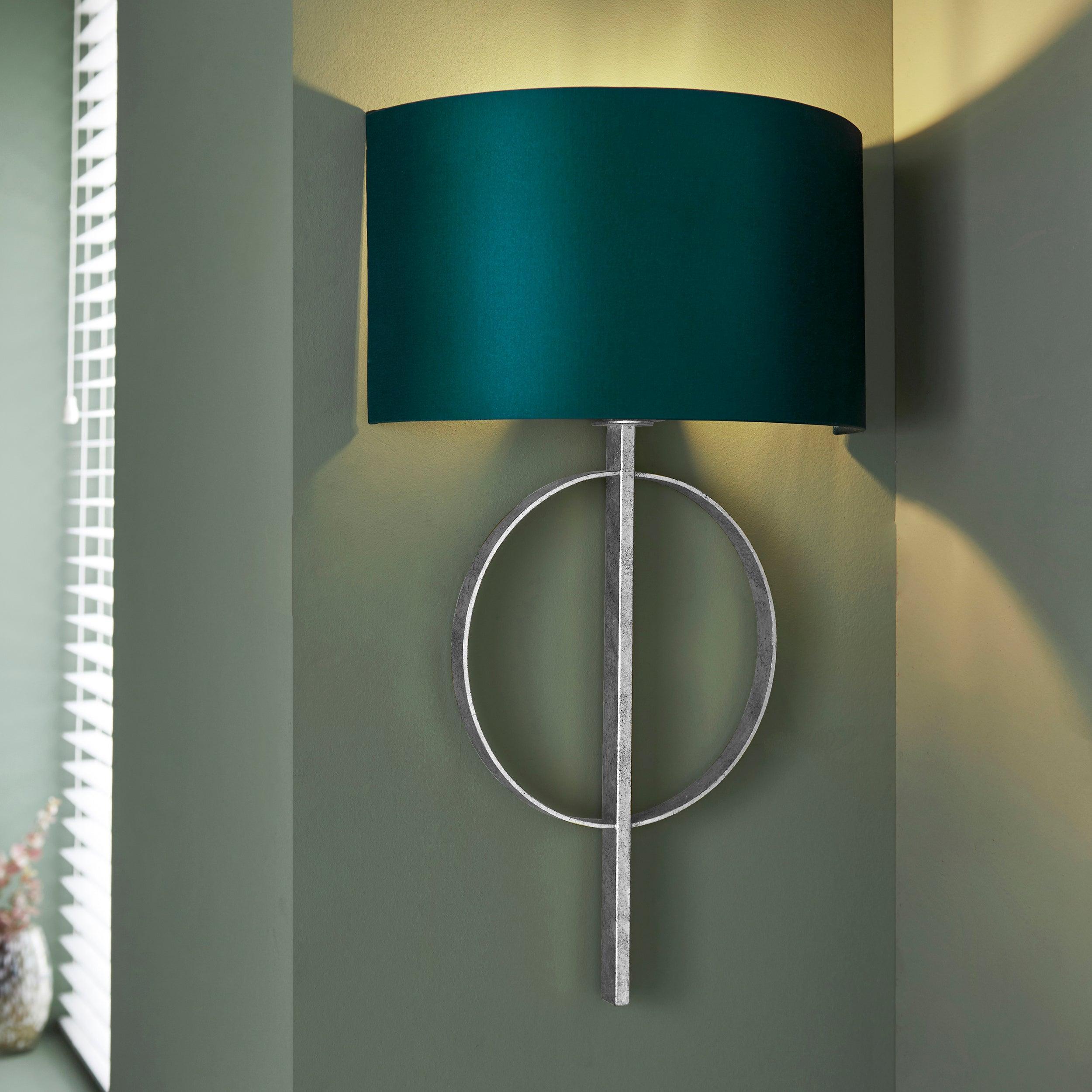 norfolk silver wall light with teal half shade Living room lighting image