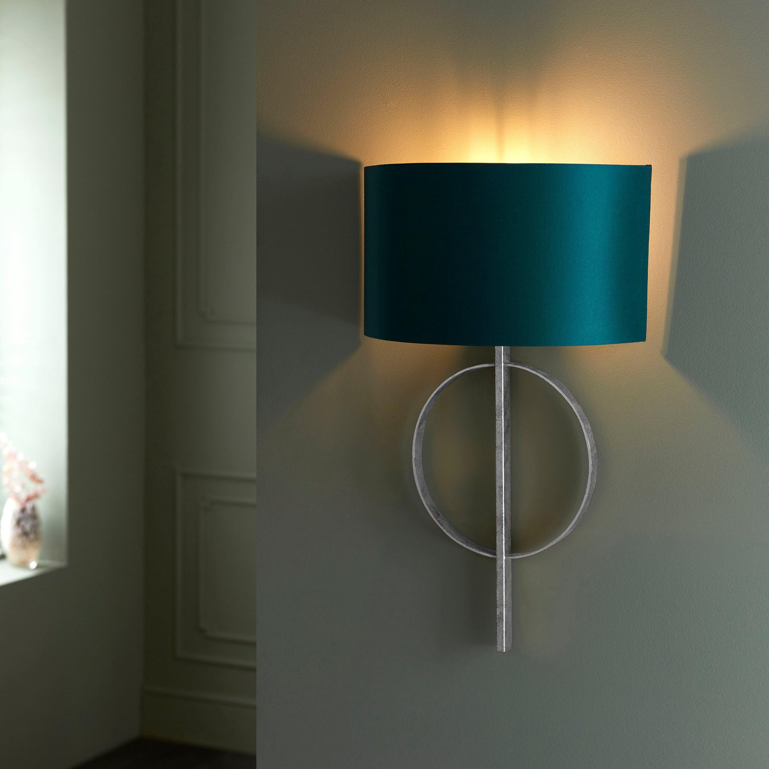 norfolk silver wall light with teal half shade mDining room lighting