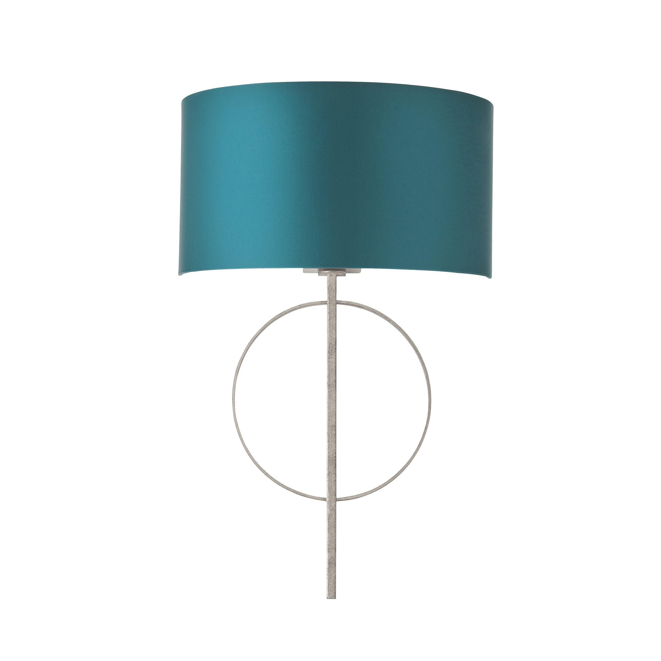 norfolk silver wall light with teal half shade close fitting image