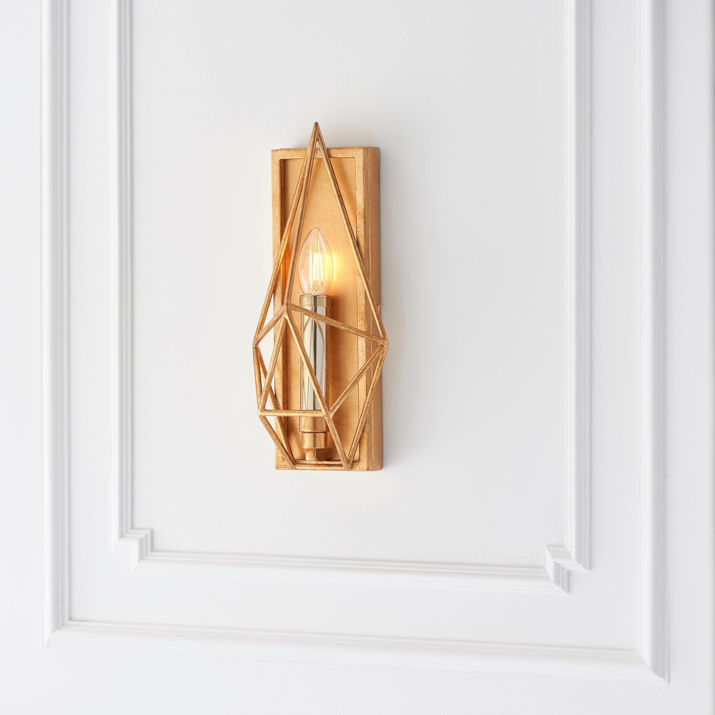 geometric gold leaf angular wall light Living room lighting image