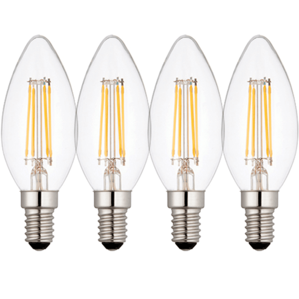 4 X E14 LED Dimmable Lamp/Bulb Candle Filament 4W (25W Equivalent)
