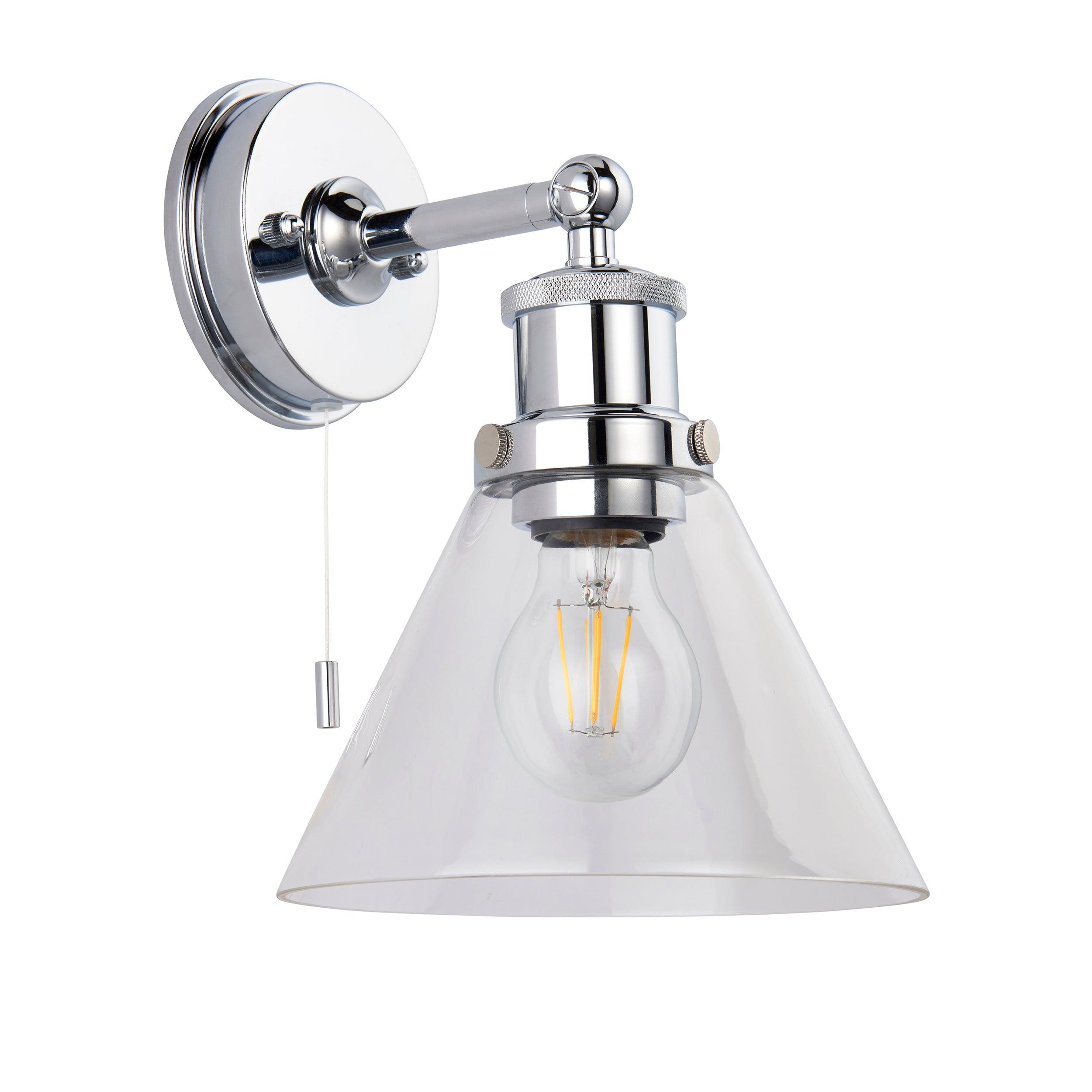 torbay clear bathroom wall light clear coned glass shade close fitting image