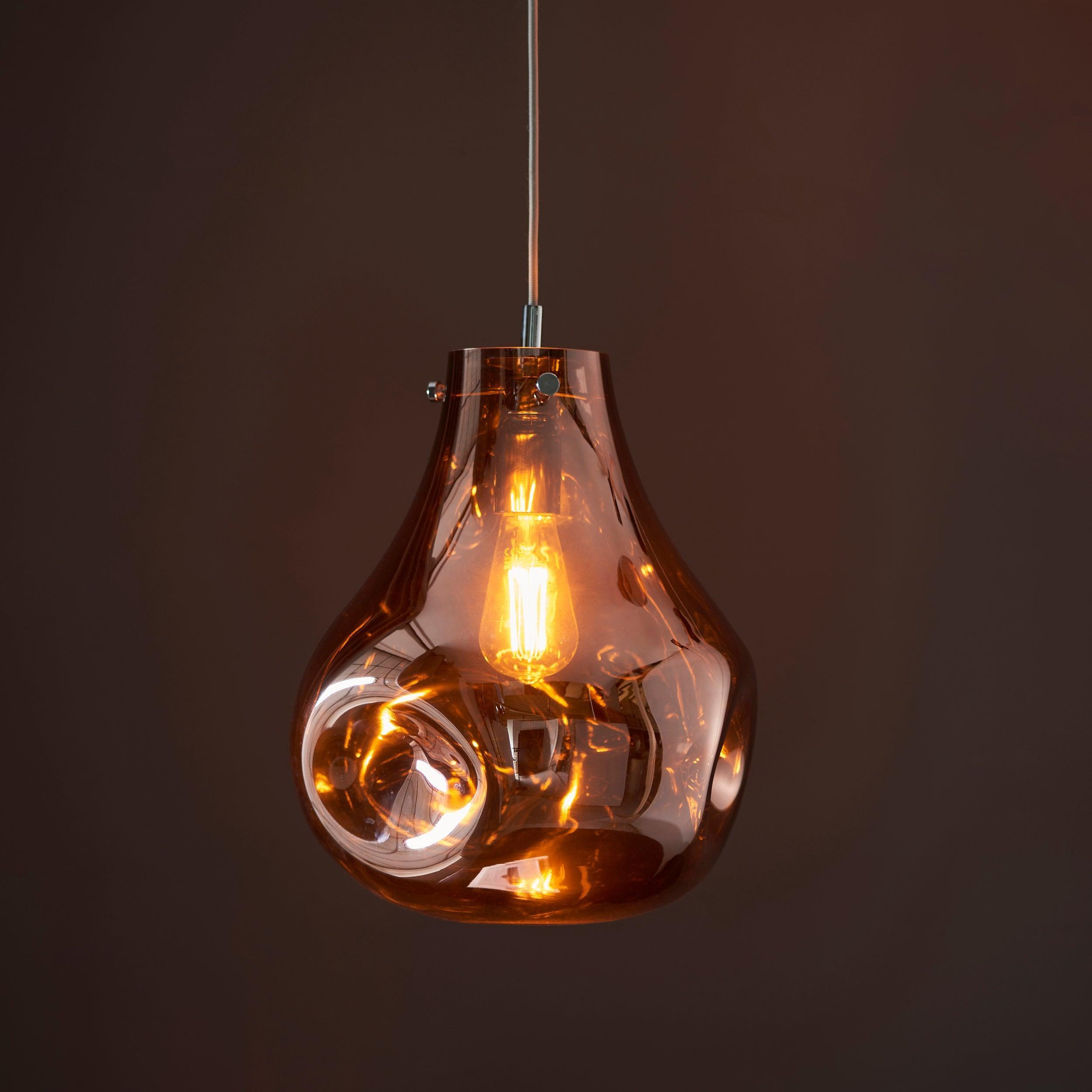 Dazzle Large Blown Copper Glass & Chrome Ceiling Pendant-Ceiling Pendant Lights-Living Lights-2-Tiffany Lighting Direct