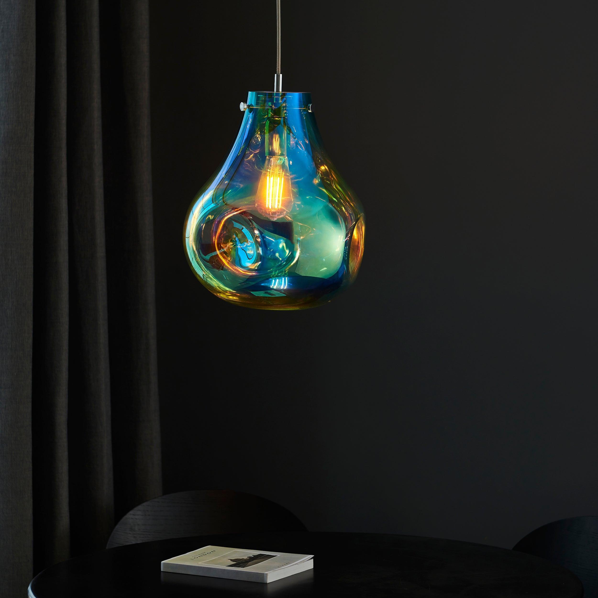 Dazzle Large Blown Petrol Glass & Chrome Pendant Light-Ceiling Pendant Lights-Living Lights-5-Tiffany Lighting Direct