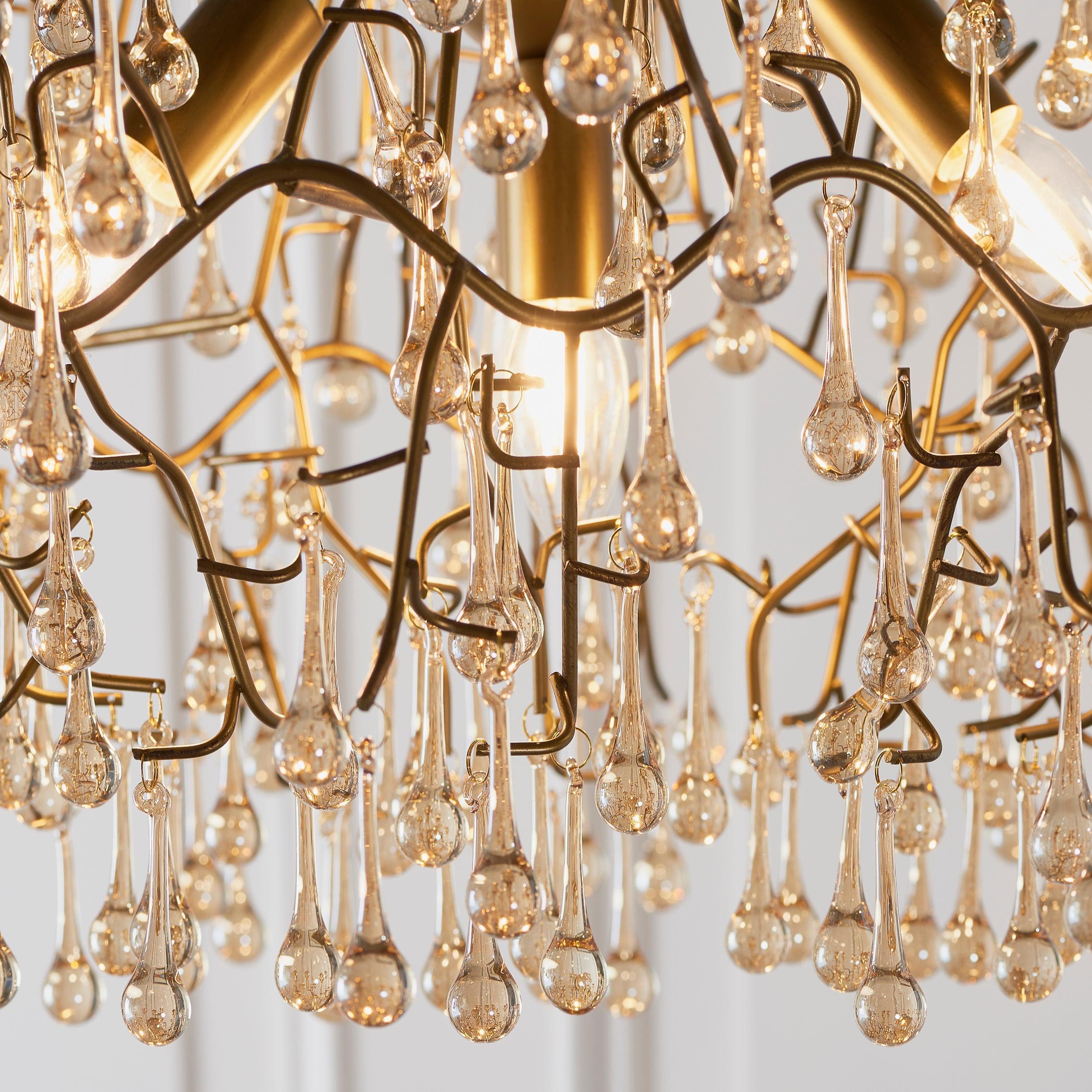 Hampshire 4 Light Gold Pendant With Glass Teardrops-Ceiling Pendant Lights-Living Lights-4-Tiffany Lighting Direct