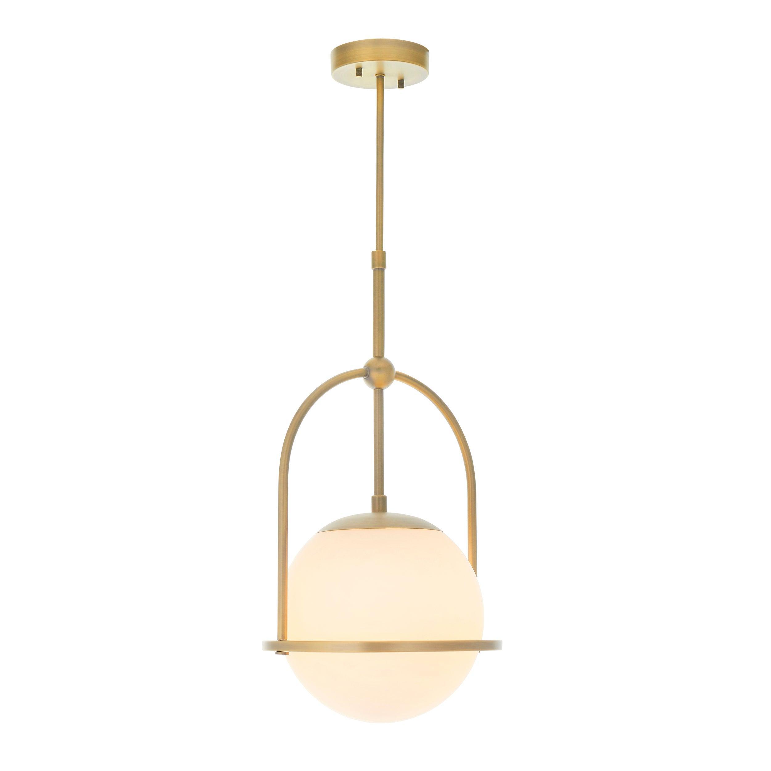 Eldorado Brass Art Deco Pendant With Opal Glass Shade-Ceiling Pendant Lights-Living Lights-1-Tiffany Lighting Direct