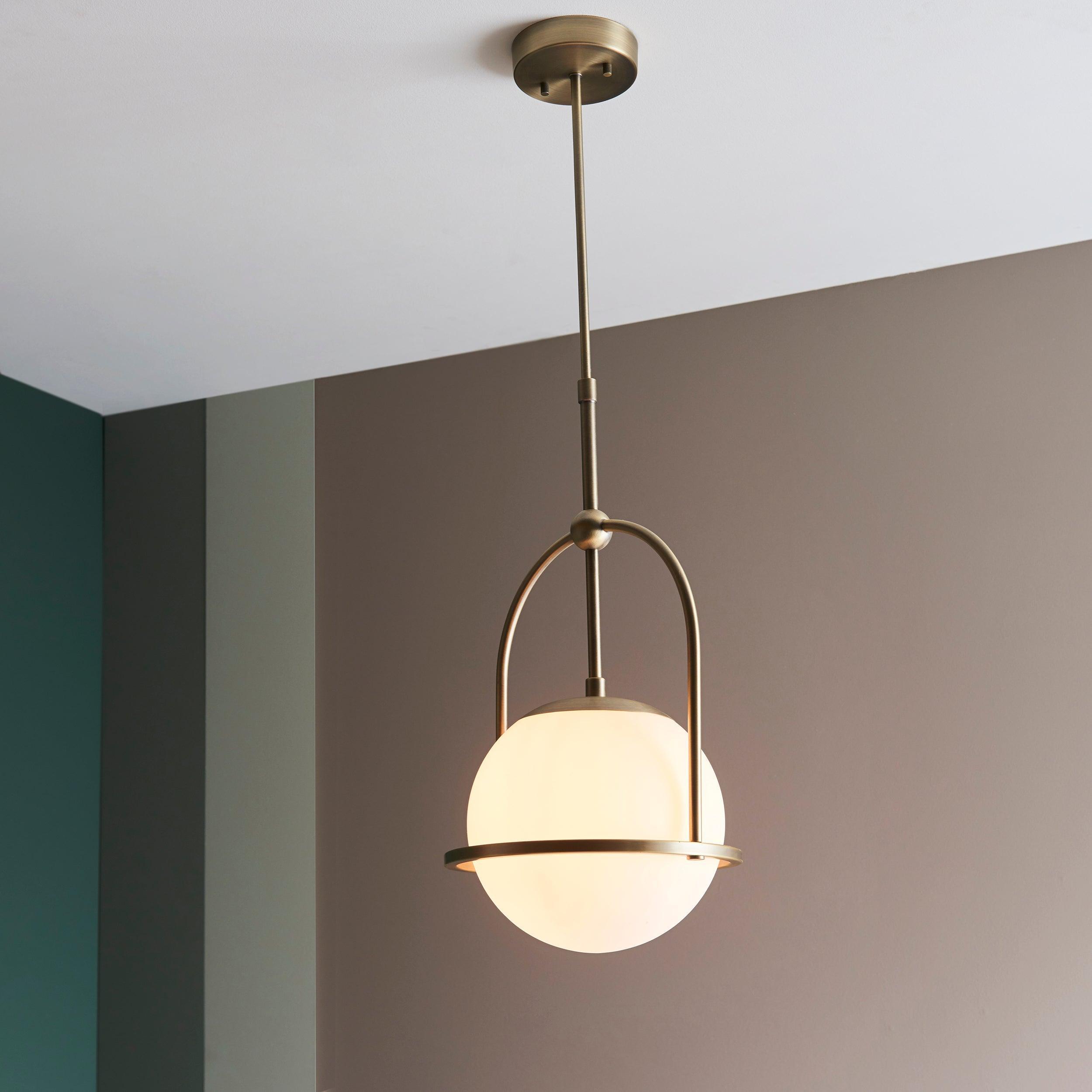 Eldorado Brass Art Deco Pendant With Opal Glass Shade-Ceiling Pendant Lights-Living Lights-4-Tiffany Lighting Direct