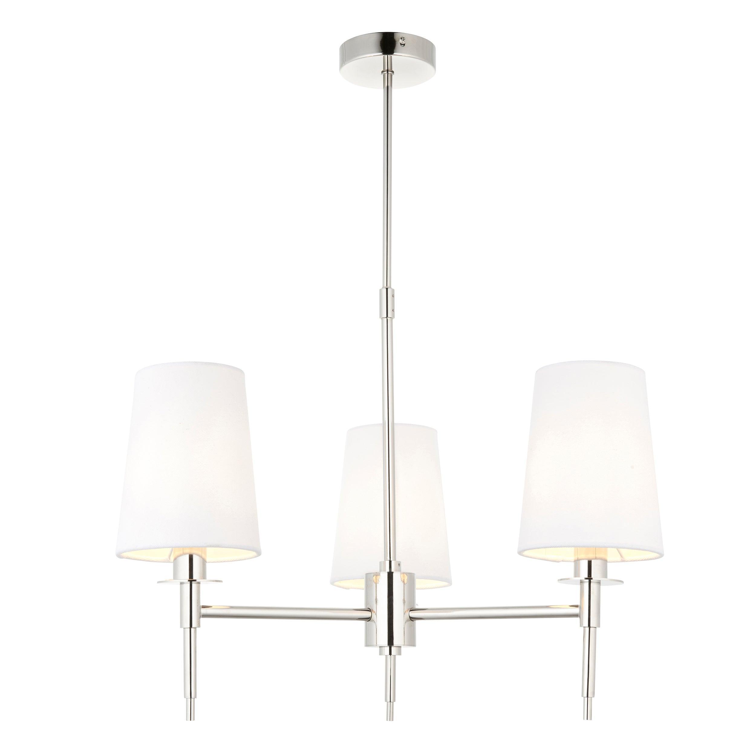 Kensington Nickel 3 Light Art Deco Pendant - White Shades-Ceiling Pendant Lights-Living Lights-1-Tiffany Lighting Direct