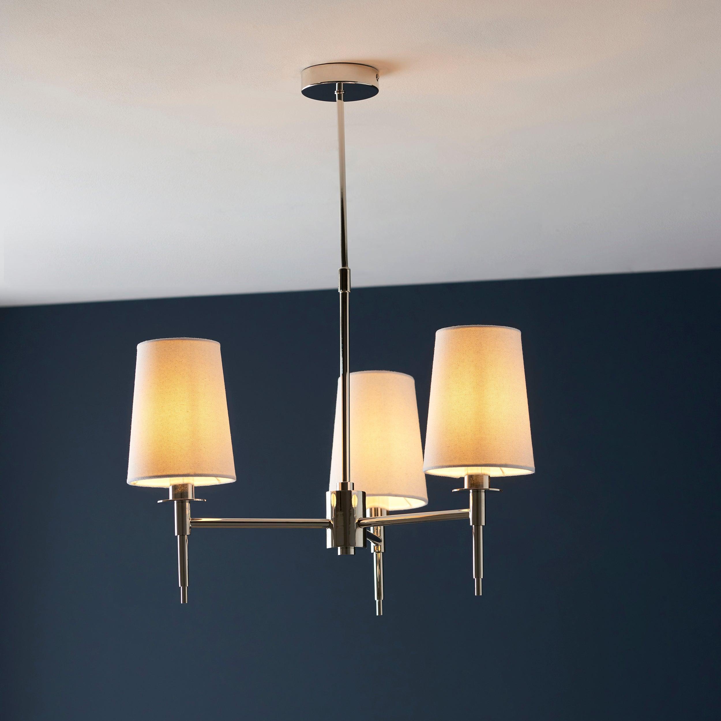Kensington Nickel 3 Light Art Deco Pendant - White Shades-Ceiling Pendant Lights-Living Lights-2-Tiffany Lighting Direct