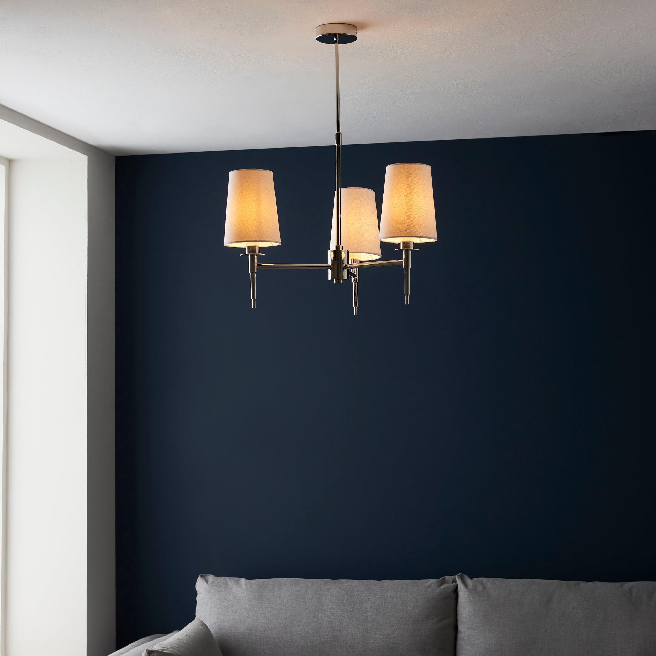 Kensington Nickel 3 Light Art Deco Pendant - White Shades-Ceiling Pendant Lights-Living Lights-3-Tiffany Lighting Direct