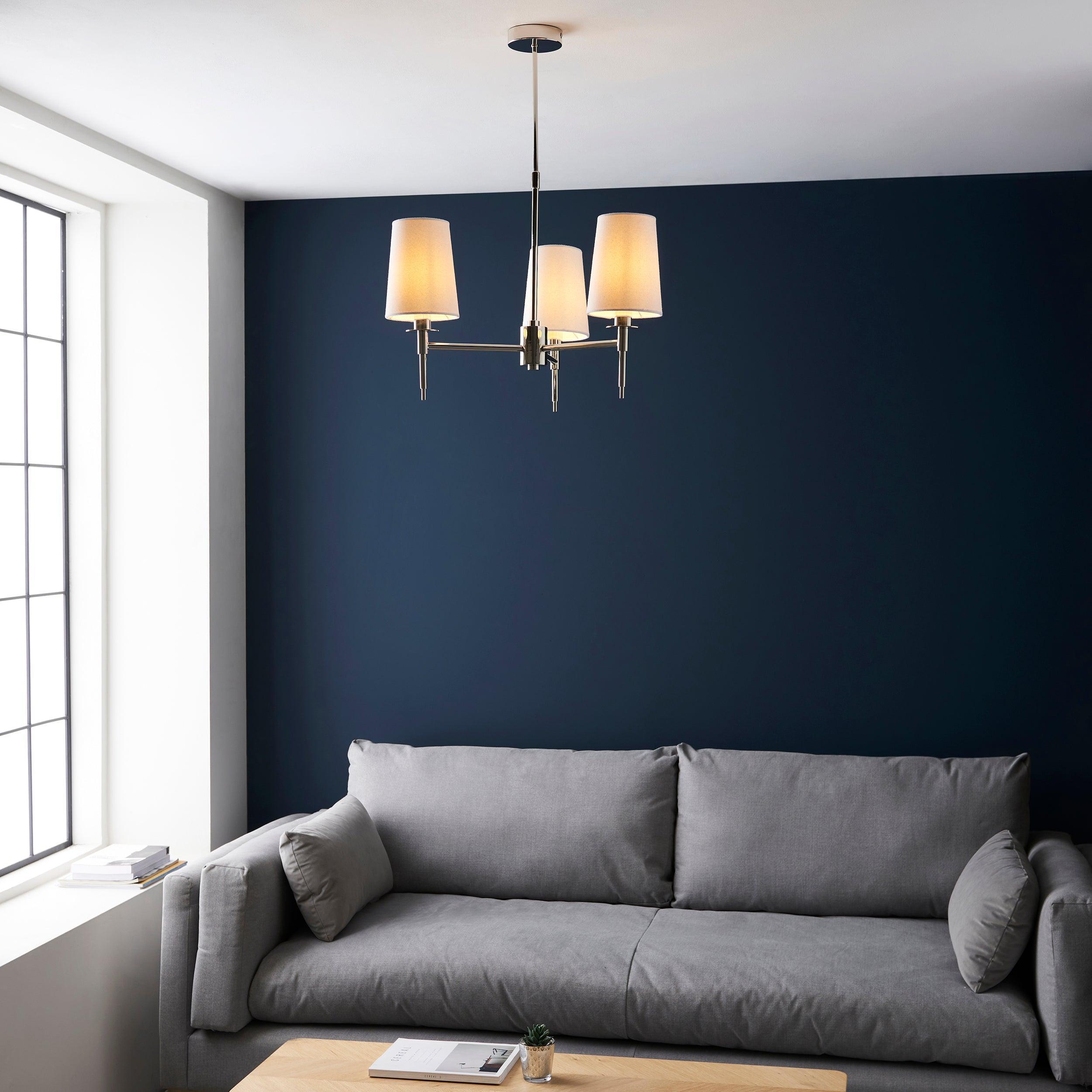 Kensington Nickel 3 Light Art Deco Pendant - White Shades-Ceiling Pendant Lights-Living Lights-4-Tiffany Lighting Direct