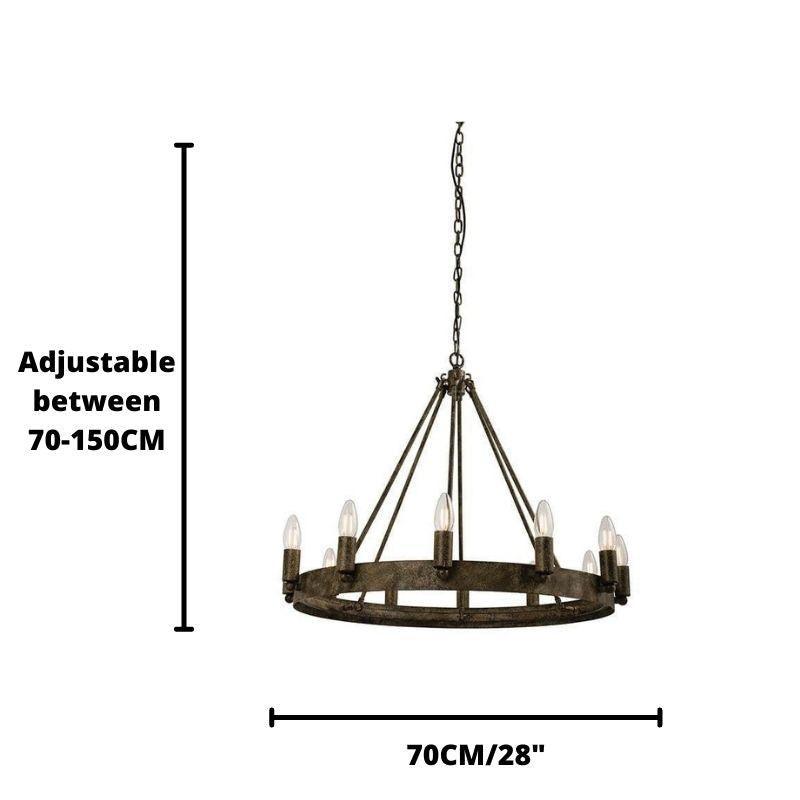 Chevalier 12LT Aged Metal Pendant Ceiling Light 61026 size guide