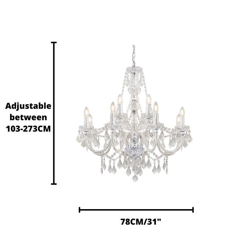 Endon Clarence 12 Arm Chrome & Clear Acrylic Chandelier-Endon Lighting Living Room Wide Shot Lighting Tiffany Lighting Direct