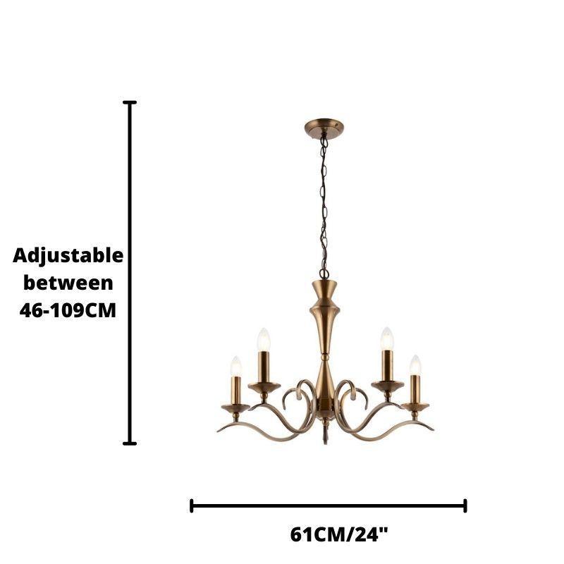 Endon Kora Antique Brass 5 Light Chandelier-Endon Lighting Living Room Close Up Lighting Tiffany Lighting Direct