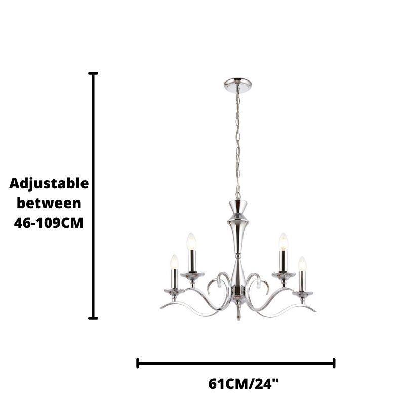 Kora Chrome Finish 5 Light Chandelier KORA-5CH full size guide